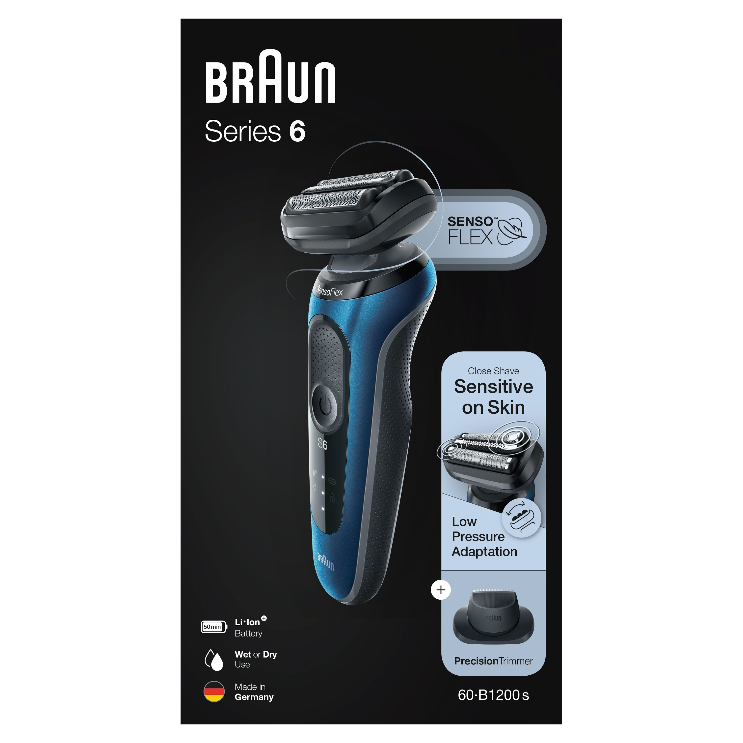 Braun - Elektrischer Rasierer für Männer "Series 6 60-B1200s" in Blau