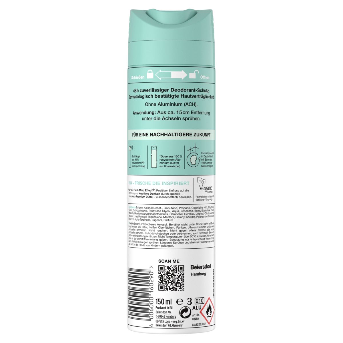 8x4 Deo Spray Fresh Lime erfrischend-spritzigen Zitrusnote 48h Schutz