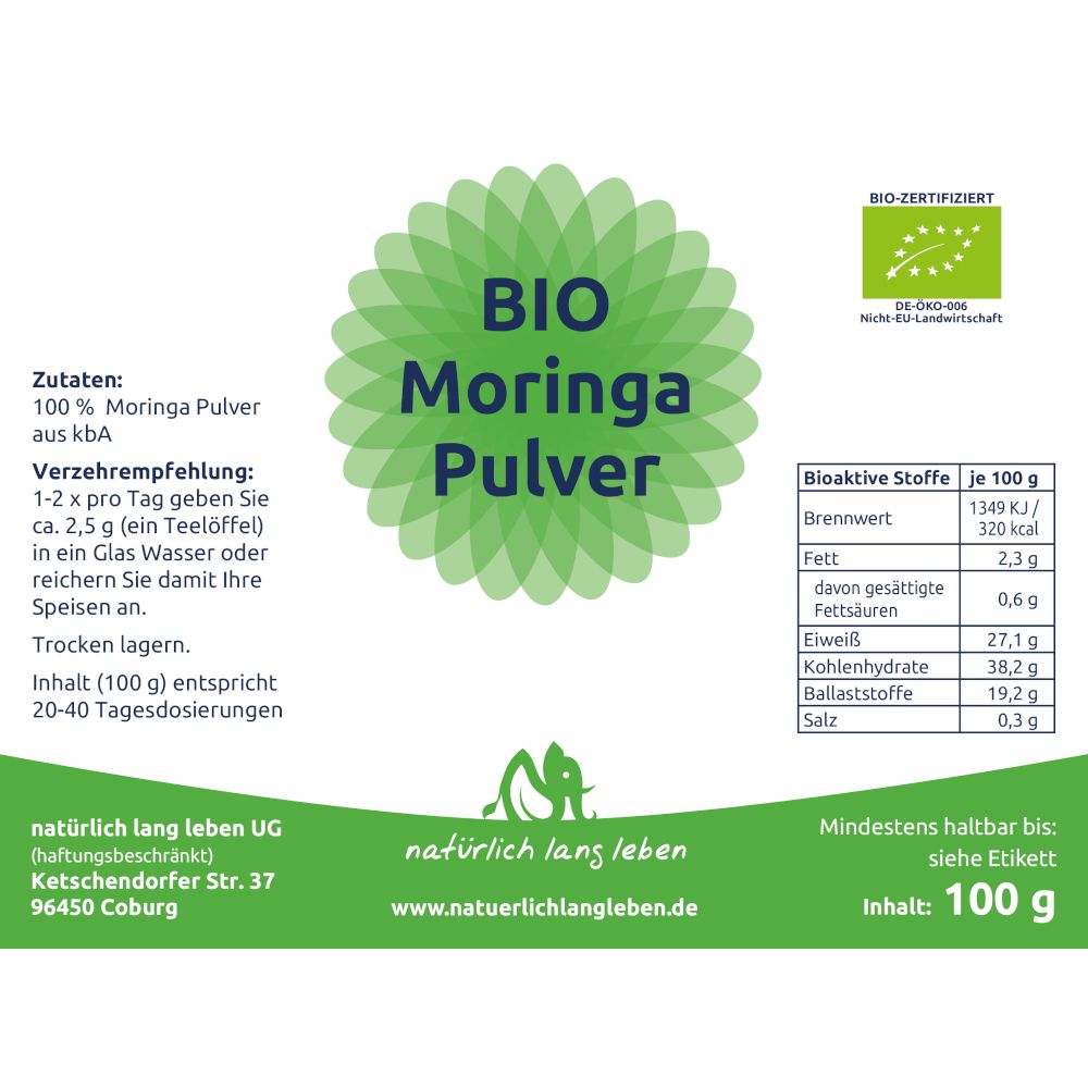 natürlich lang leben BIO Moringa Pulver