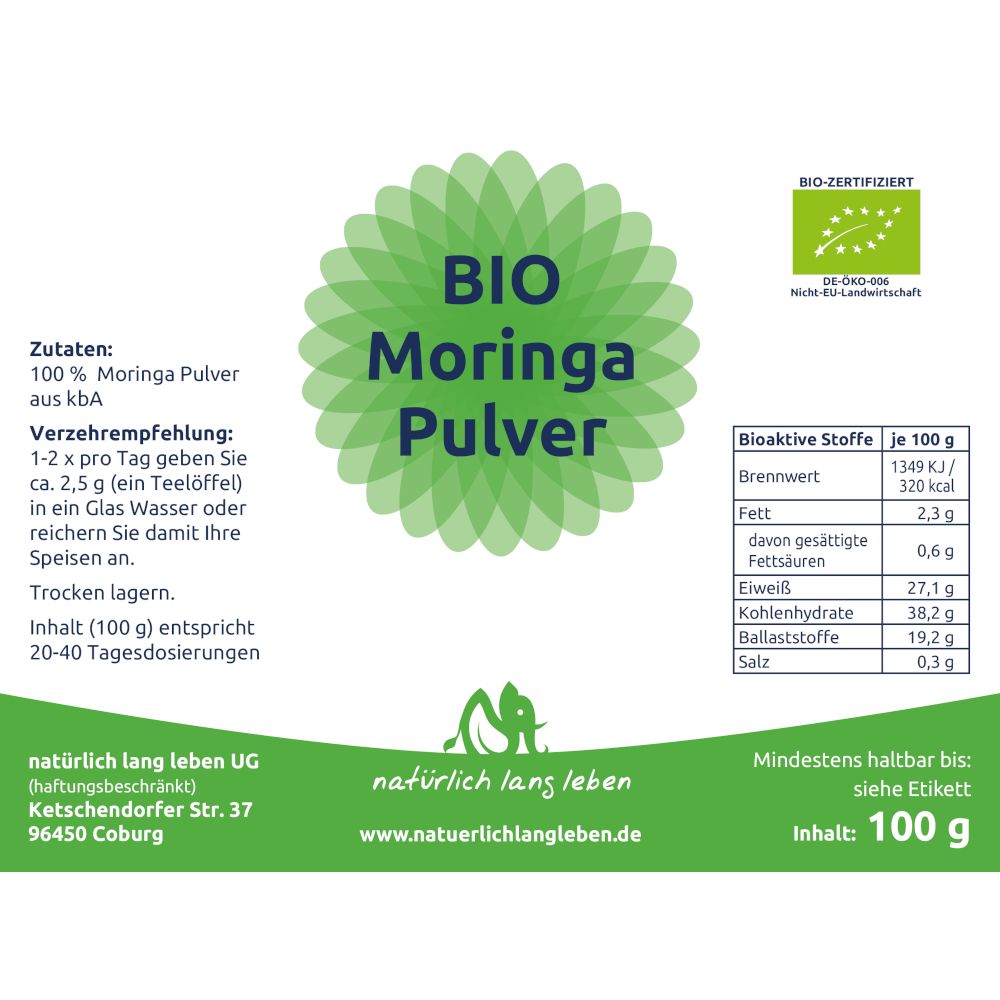 natürlich lang leben BIO Moringa Pulver 100 g