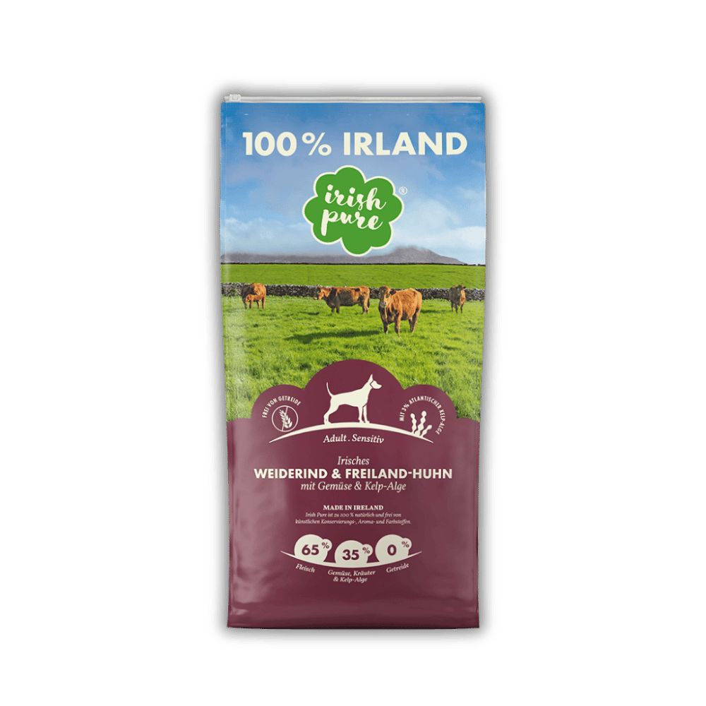 Irish Pure Hunde Adult Trockenfutter, Rind & Huhn mit Gemüse Kelp-Alge 12 kg