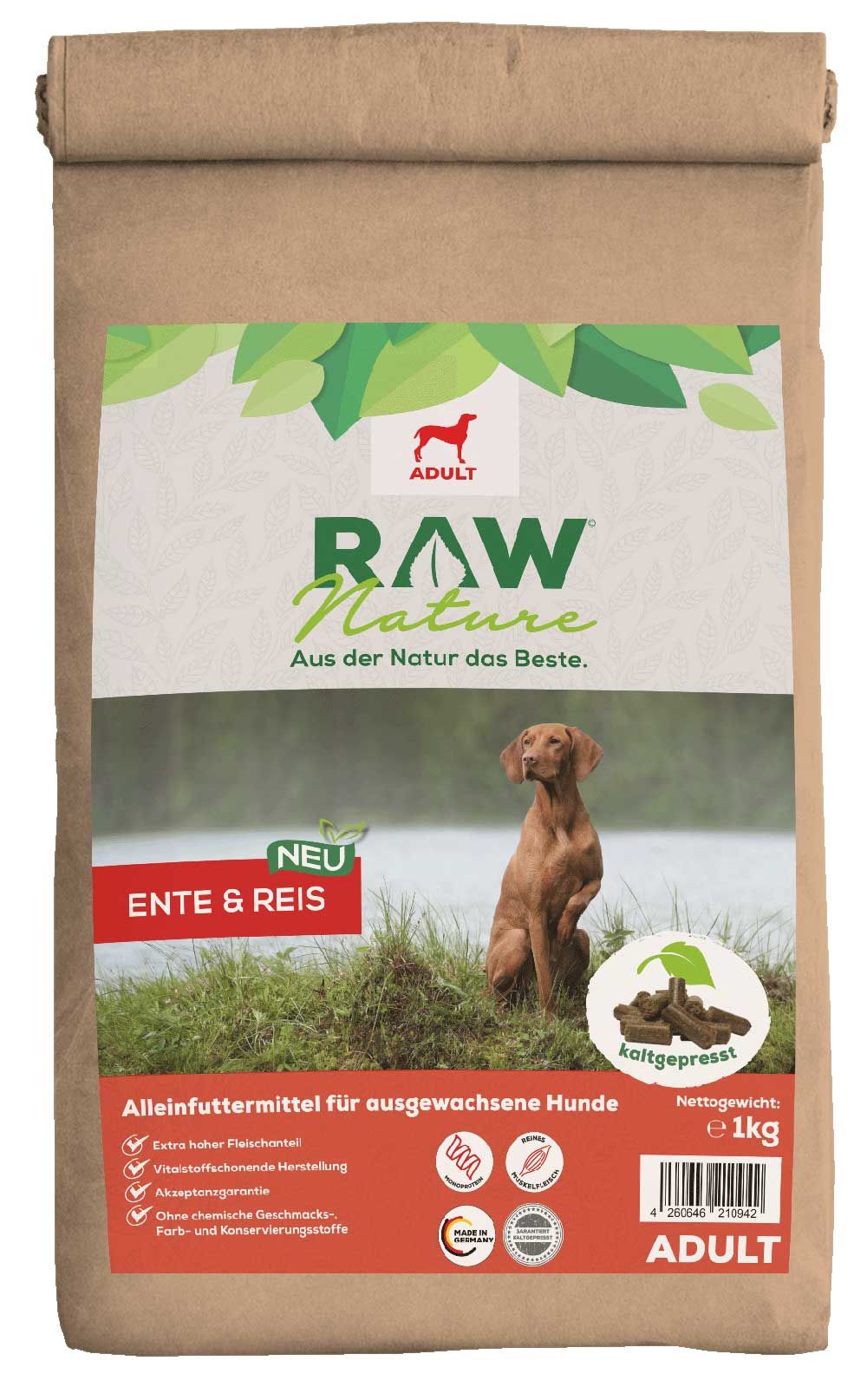 RAW Nature kaltgepresstes Trockenfutter ADULT Ente Pur