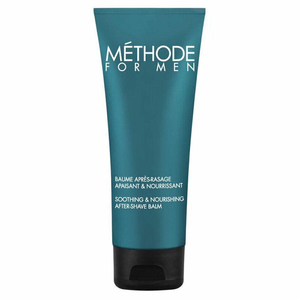 Türkisgrüne Tube mit schwarzem Deckel. Aufschrift: MÉTHODE FOR MEN, Balsam nach der Rasur.