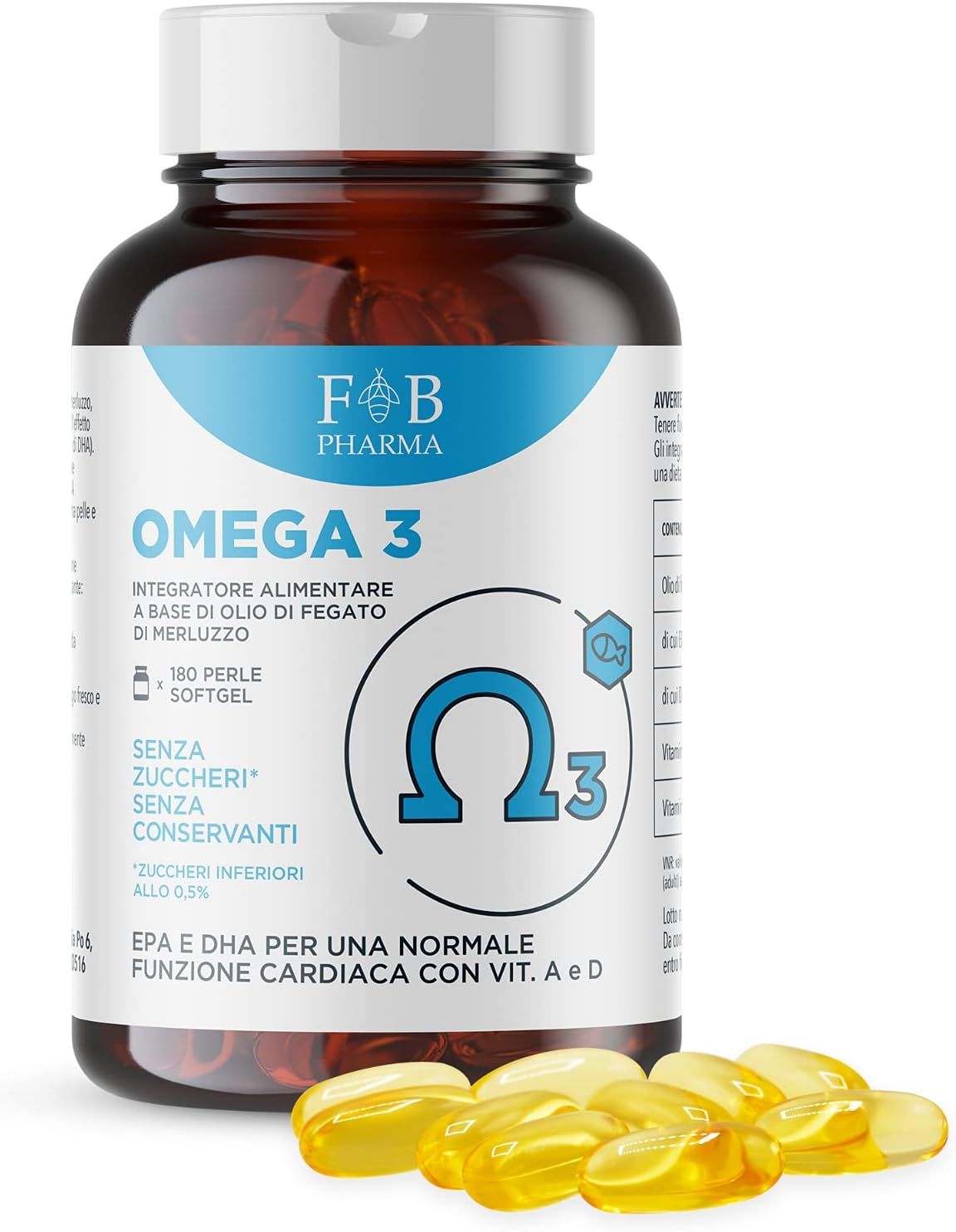 FB PHARMA Olio Fegato Merluzzo Omega 3 + Vitamina A e D