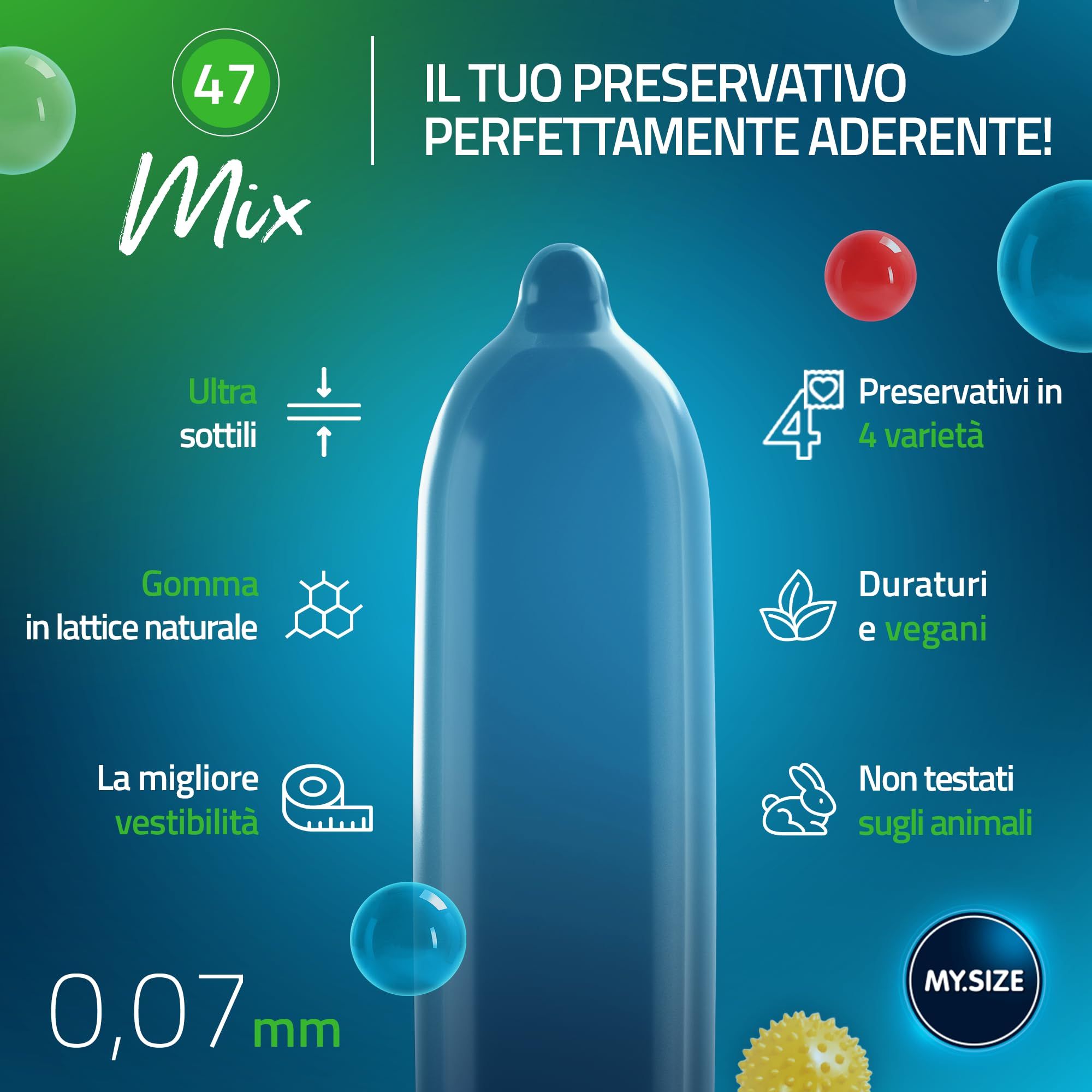 My.Size blauer Kondom, 0,07mm dünn, aus Naturlatex, 4 Varianten.
