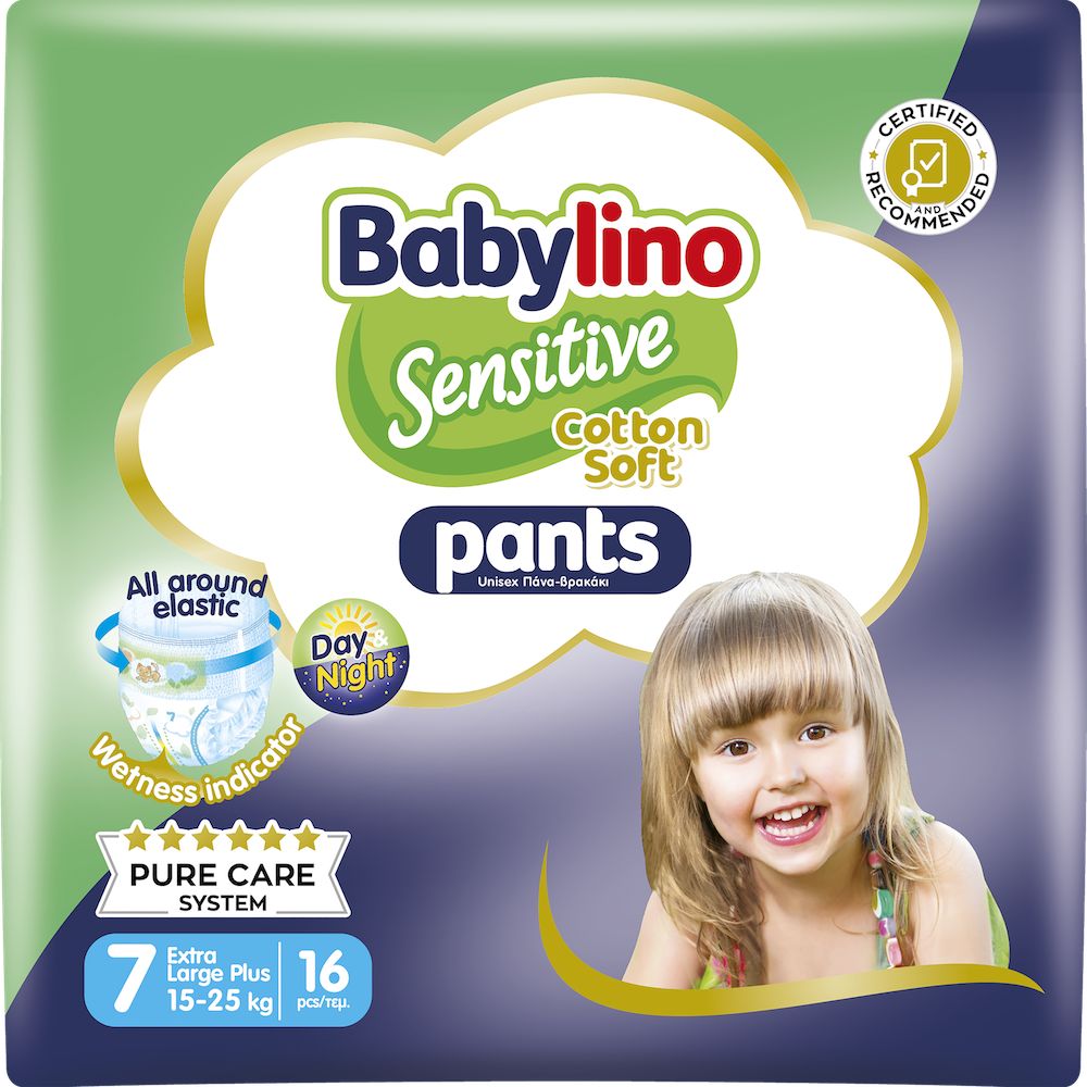 Babylino Sensitive Cotton Soft Pannolini Mutandina Taglia 7, Pants XL Plus (15-25 Kg), 16 Unità