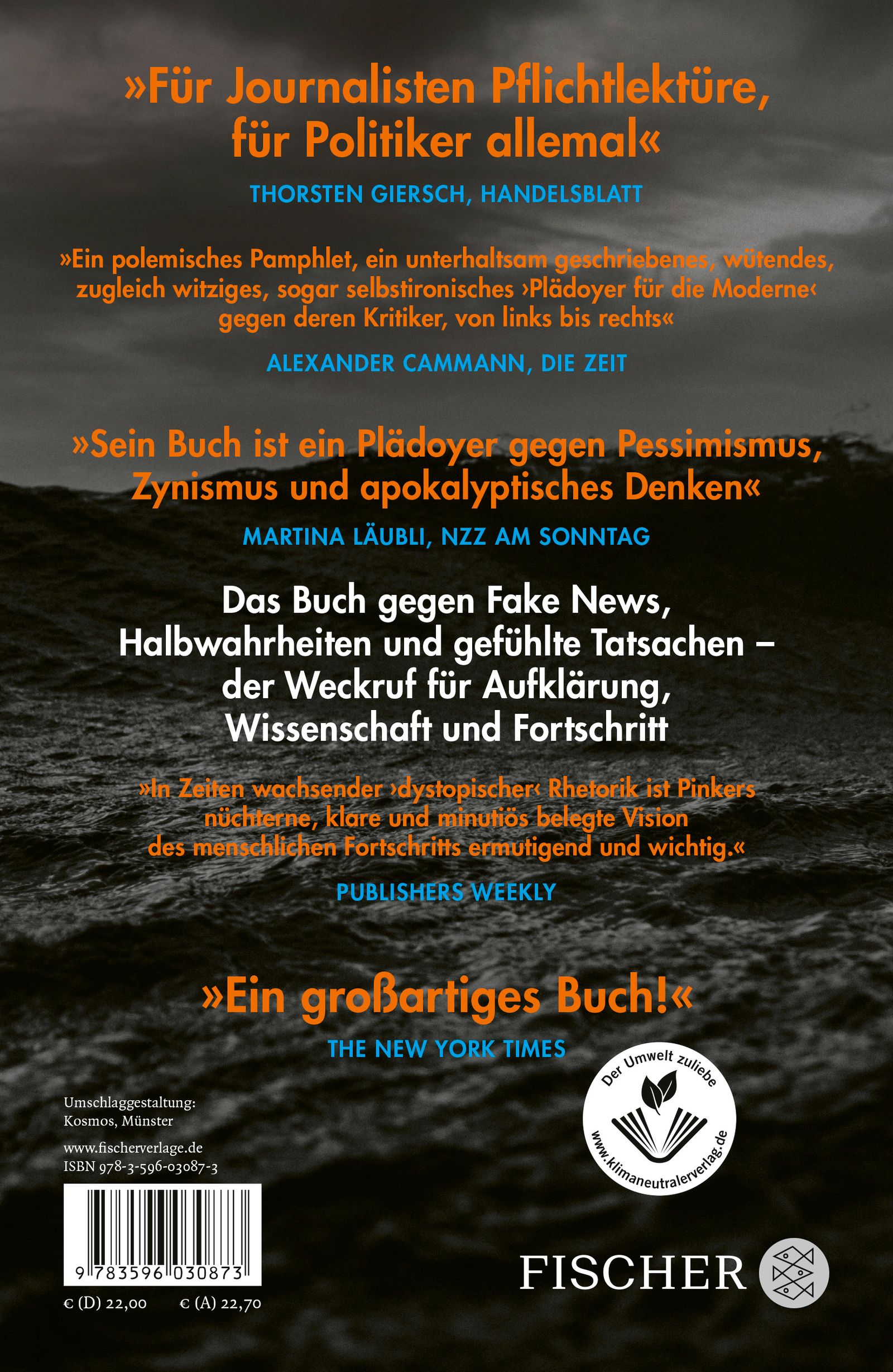 Rückseite des Buches "Aufklärung jetzt". Zitate, ISBN, Preis, Verlag Fischer.