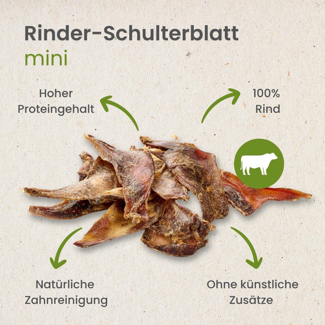 Getrocknete Rinder-Schulterblatt-Streifen für Hunde, 100% Rind, hoher Proteingehalt.