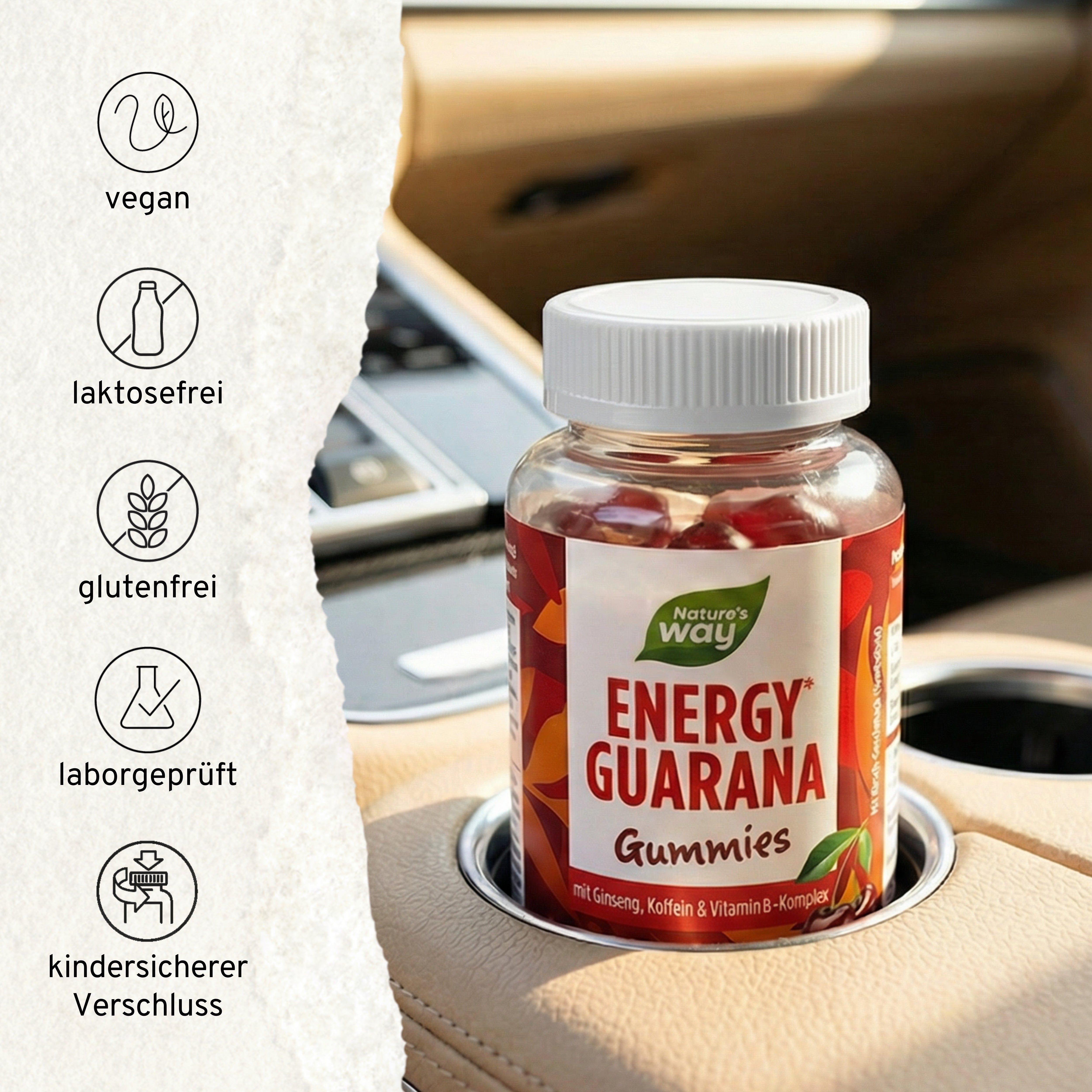 Energy Guarana Gummies | 10 mg Koffein & Vitamin B Komplex | Pflanzen-Extrakte mit Guarana & Gins...