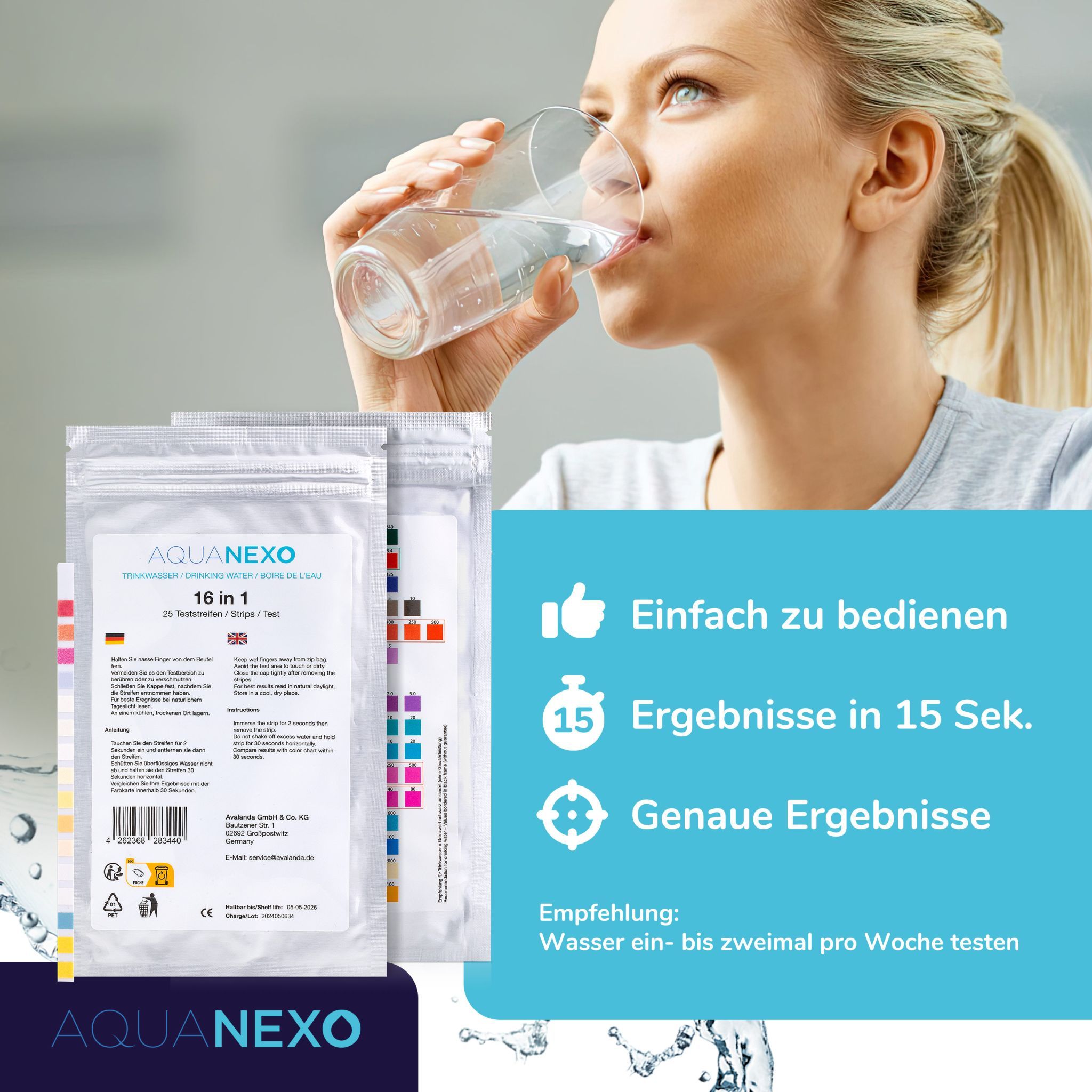 Aquanexo Trinkwasser Teststreifen  50 st. - 16 Werte messbar