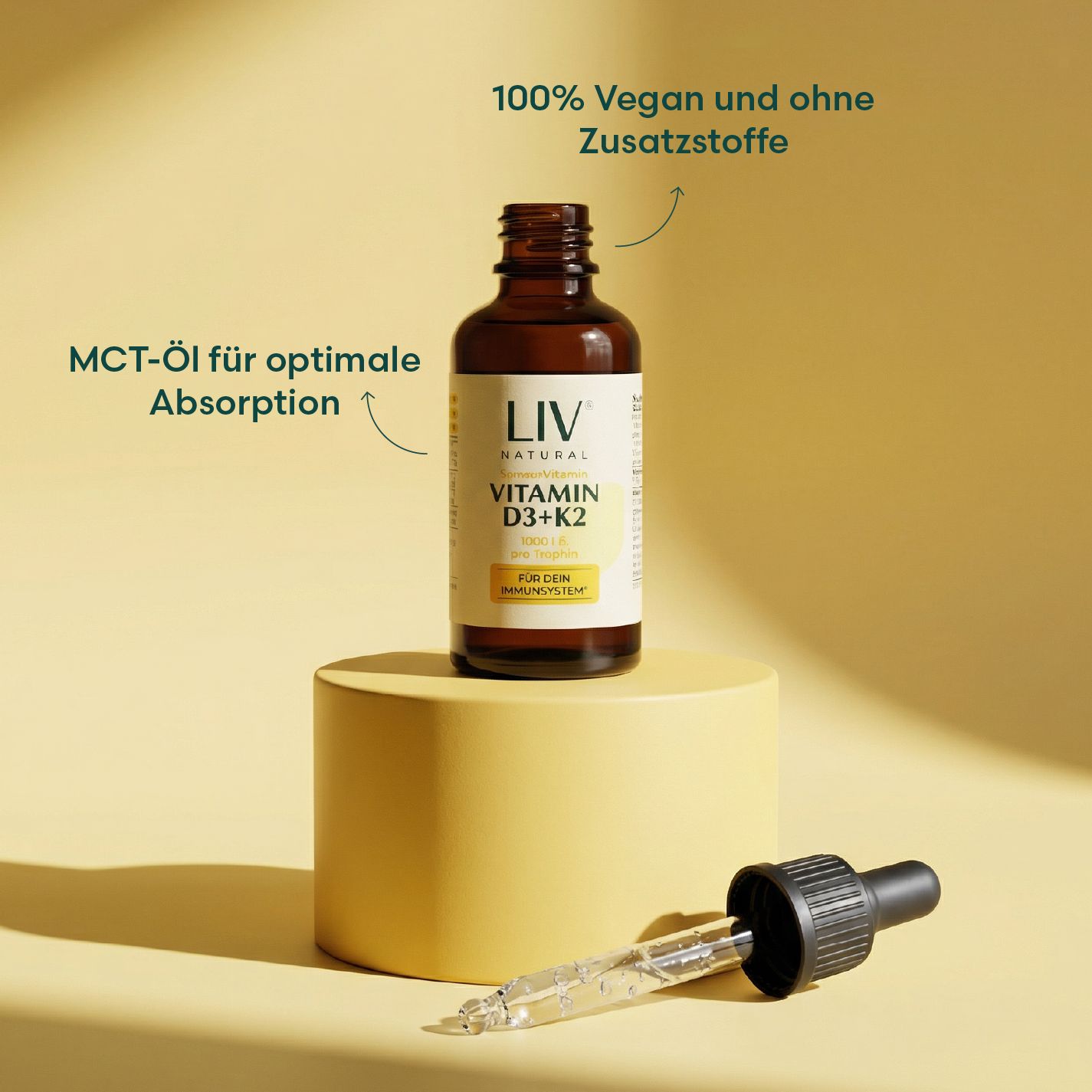 LIV Vitamin D3 + K2 Tropfen hochdosiert 100 % natürlich ohne Zusatzstoffe