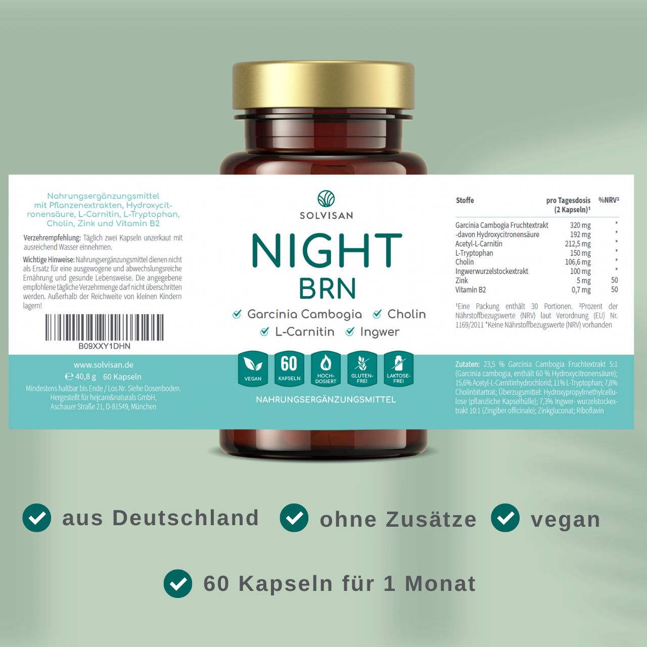 SOLVISAN® NIGHT BRN - Stoffwechsel-Formel* - mit  L-Carnitin, Garcinia Cambogia und Ingwer