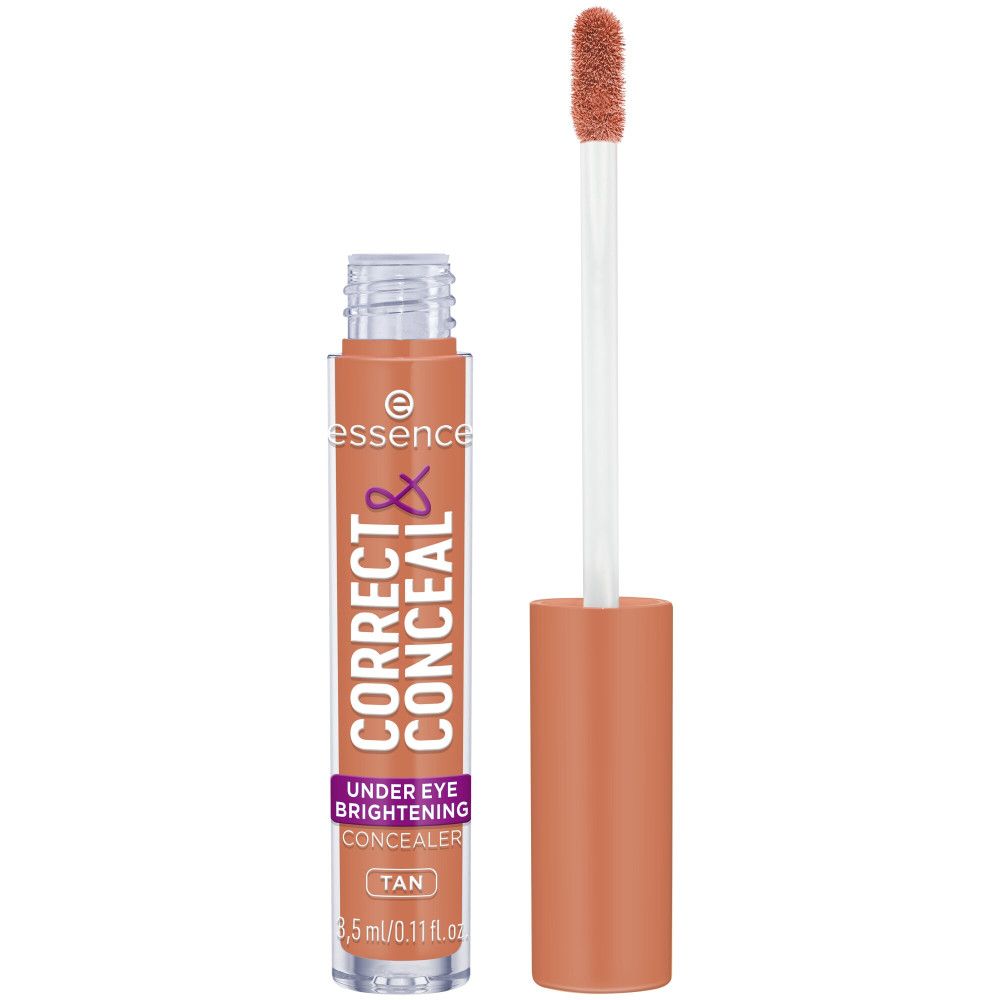 Flüssiger Concealer in einem Behälter mit Applikator. Aufschrift: Correct & Conceal, Under Eye Brightening Concealer, Tan.