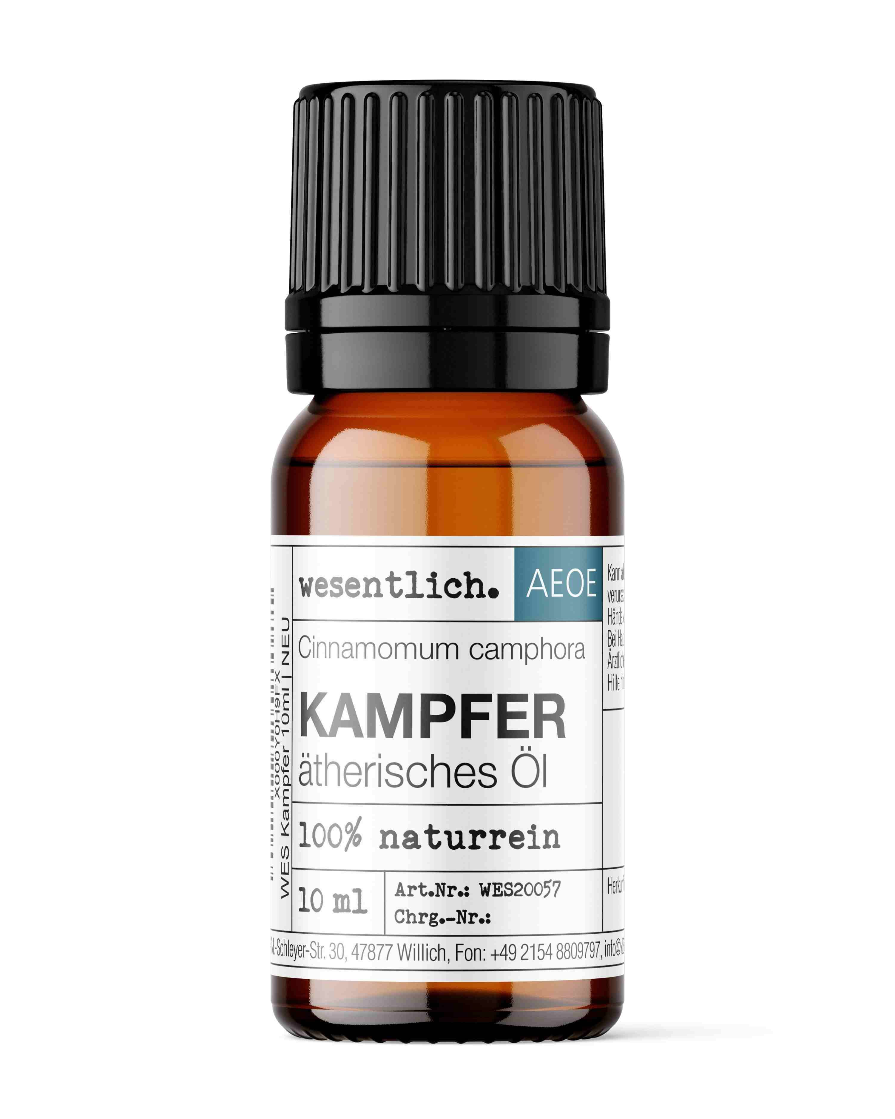 Braunglasflasche mit schwarzem Deckel, 10ml Kampfer Ätherisches Öl, 100% naturrein.