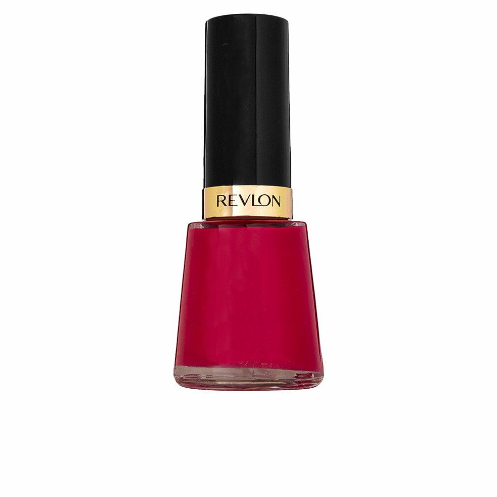 Nagellackflasche, rot, mit schwarzem Deckel und goldfarbenem Ring. Aufschrift: Revlon.