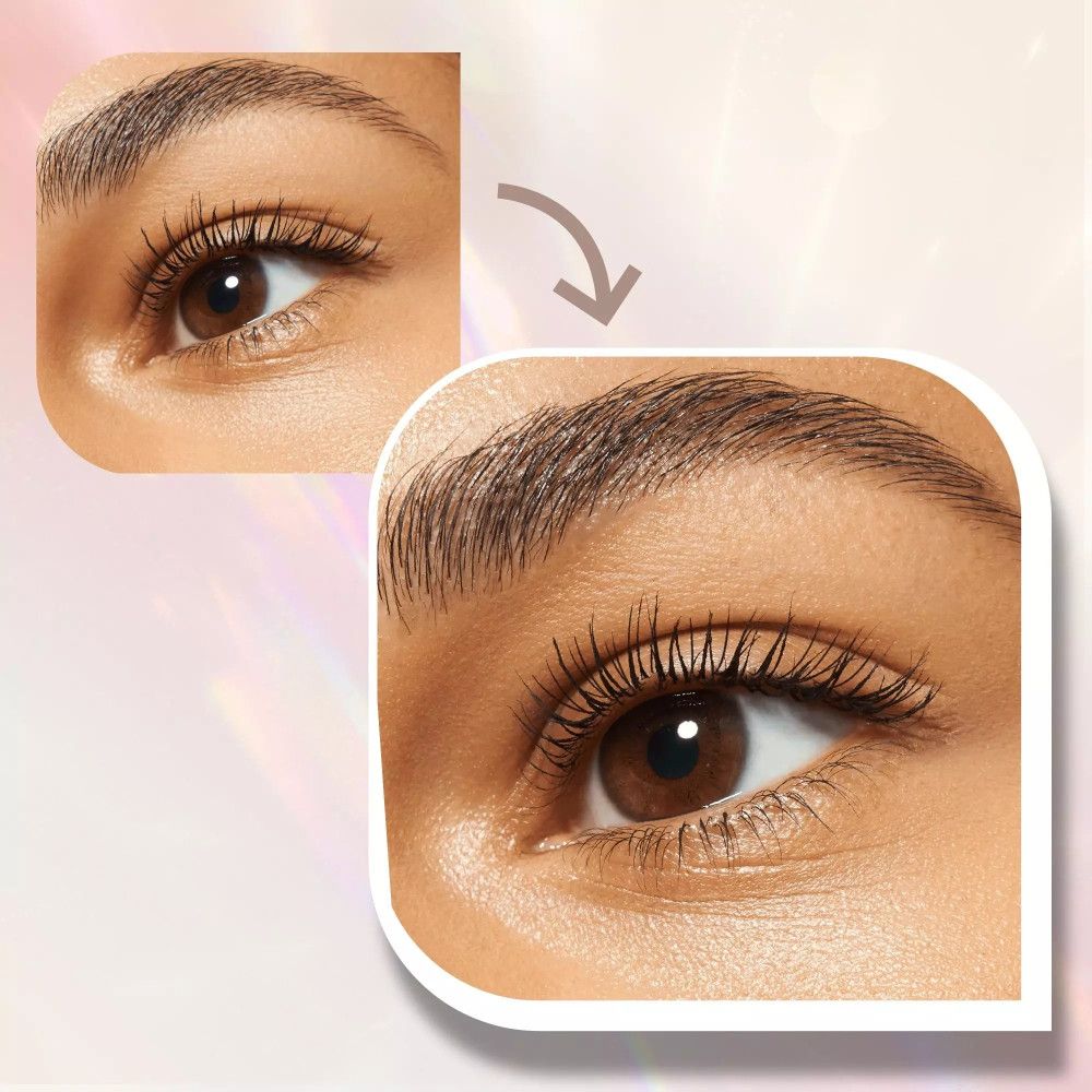 Augenpartie mit Wimpern und Augenbrauen. Vergleich vorher/nachher. Braune Augen.