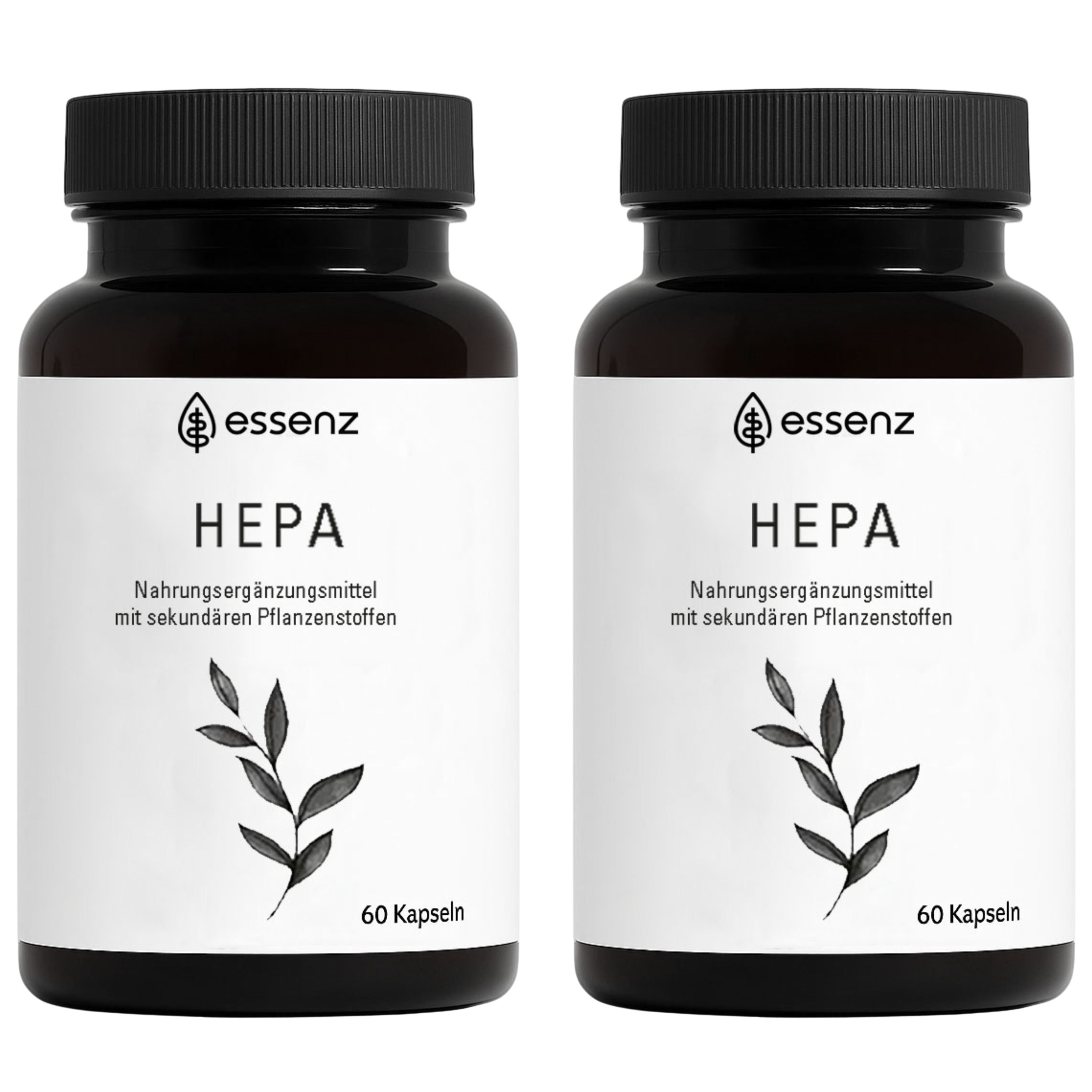 Zwei Flaschen Essenz HEPA Nahrungsergänzungsmittel mit je 60 Kapseln.