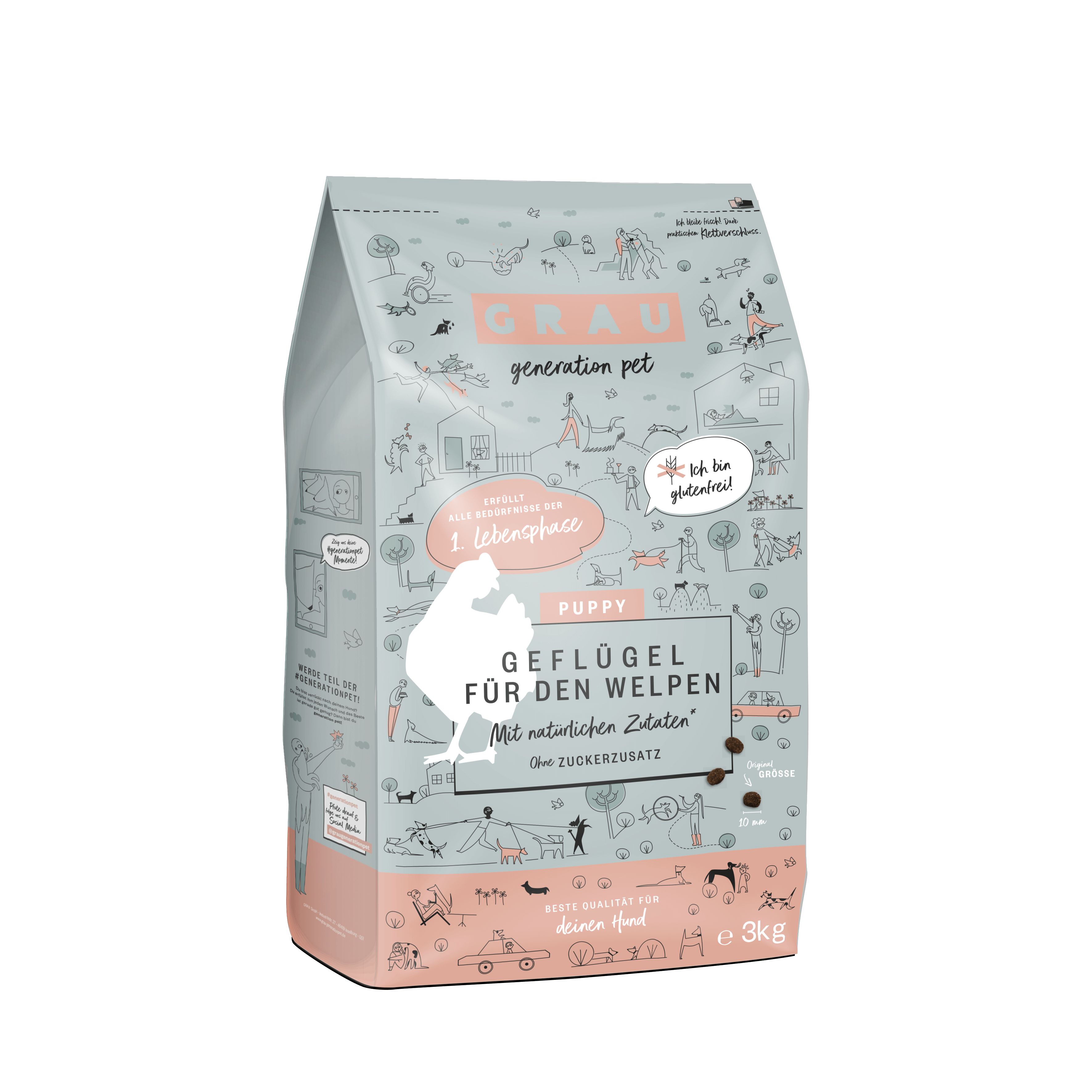 Grau Hund Puppy Geflügel 3 kg Futter
