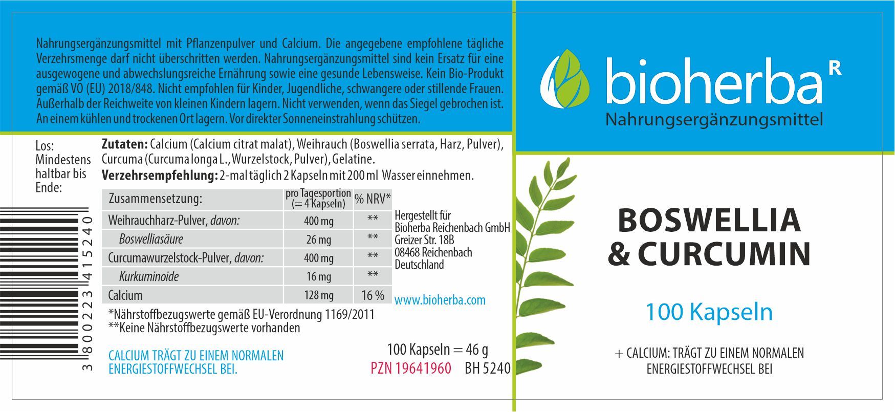 Bioherba Boswellia und Curcumin Kapseln