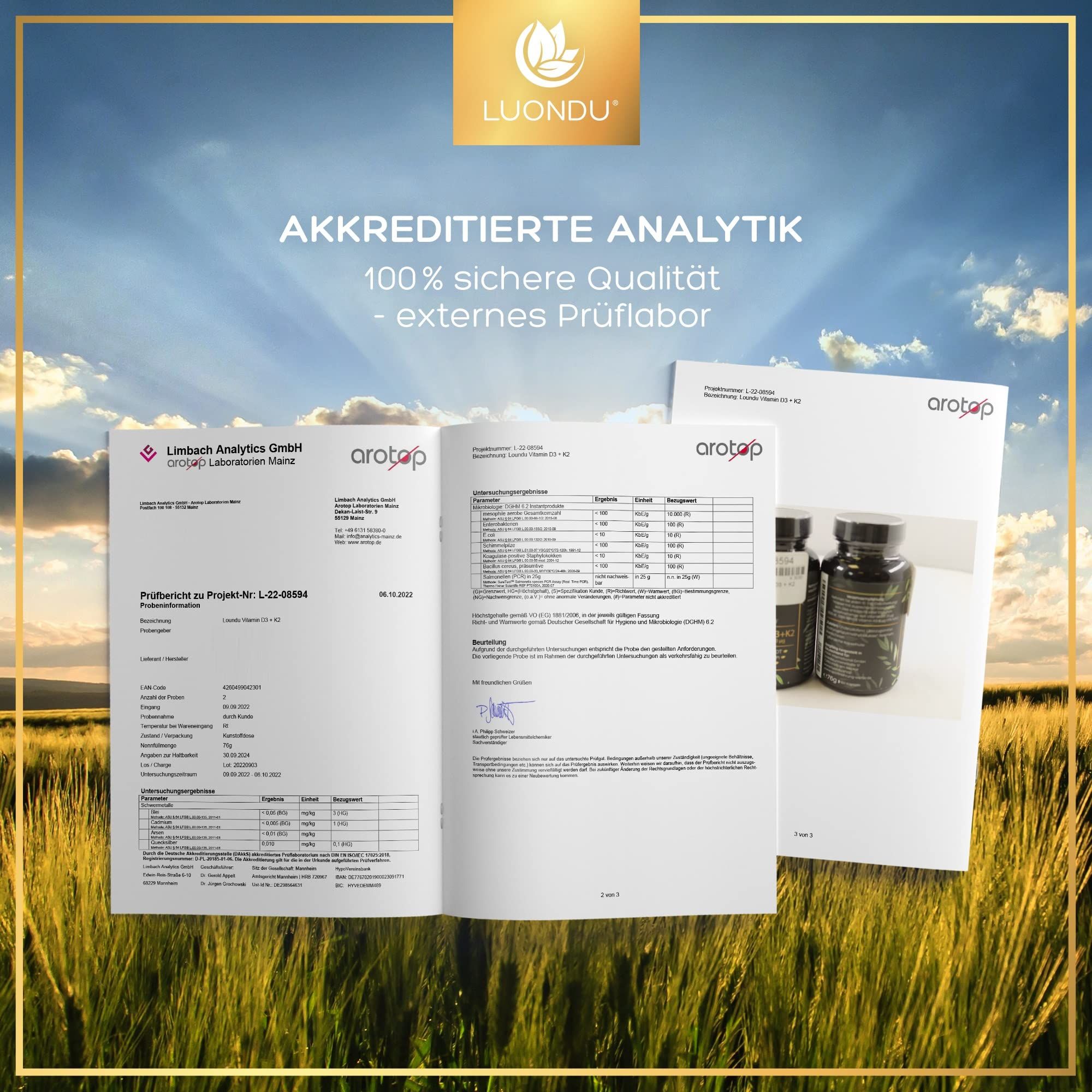Vitamin D3 K2 Hochdosiert - 180 Kapseln - 10000 IE - Luondu®