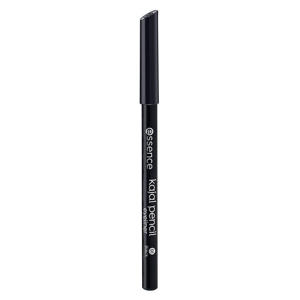Schwarzer Kajalstift mit schwarzer Kappe. Aufschrift: Essence, Kajal Pencil, Eyeliner.