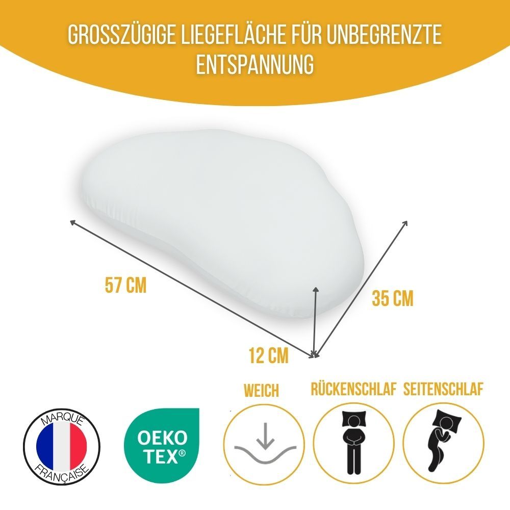 Weißes Kissen mit Maßen. 57x35x12 cm. Weich, Rücken- und Seitenschläfer. Oeko-Tex-Siegel.