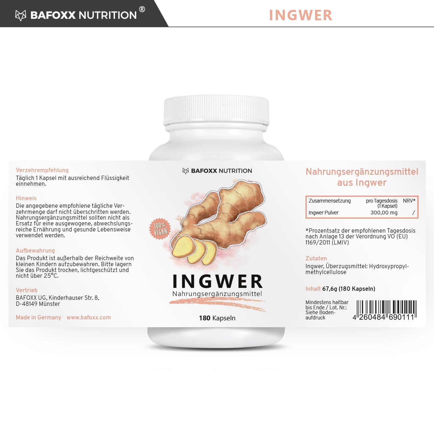 BAFOXX Nutrition® Ingwer Kapseln hochdosiert