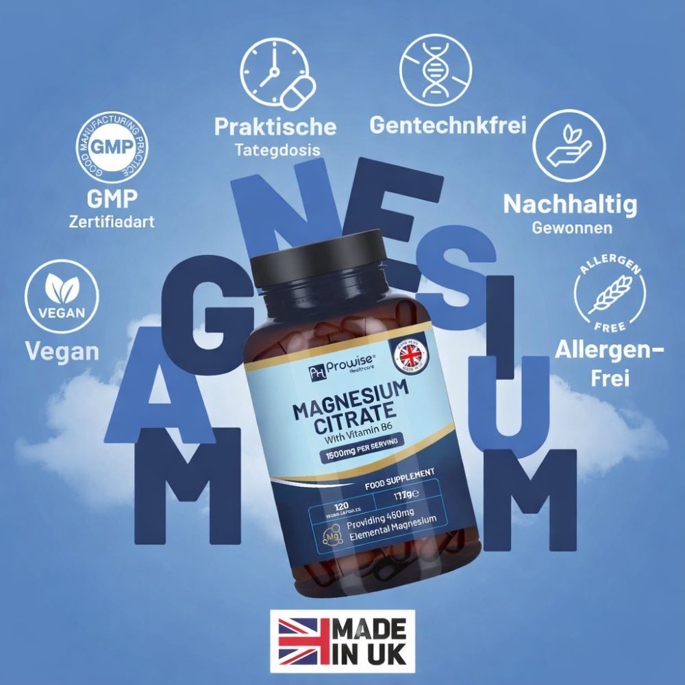 Produktflasche mit Etikett. Produktname und Inhaltsstoffe. Logo und Herkunftszeichen 'Made in UK'.