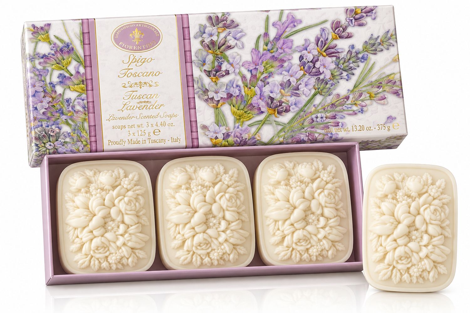 Saponificio Artigianale Fiorentino Toscano Geschenkset – Lavendelseifen aus der Toskana 375 g