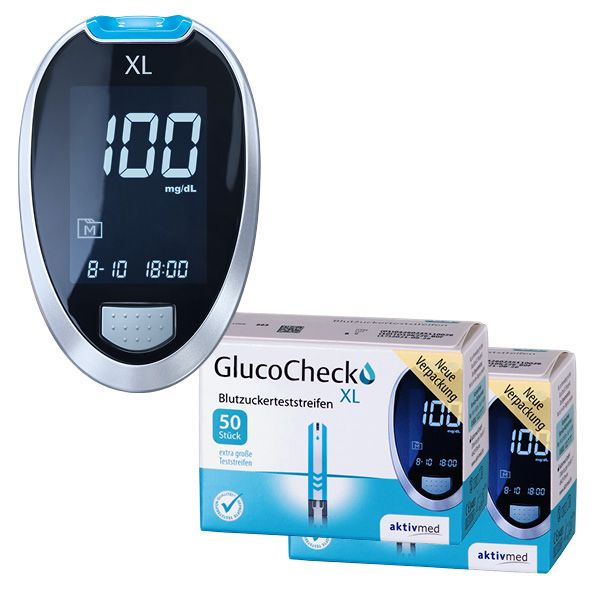 GlucoCheck XL Set [mg/dl] mit 110 Teststreifen zur Kontrolle des Blutzuckers