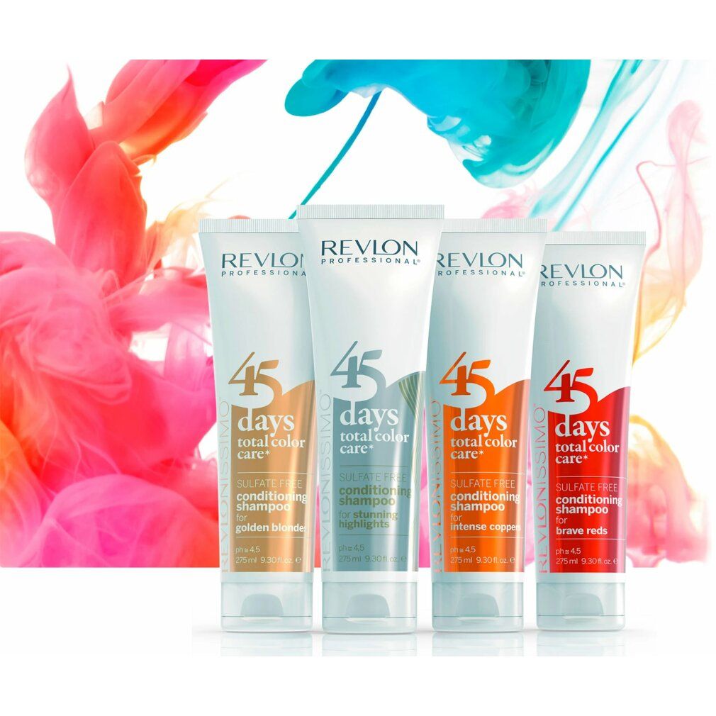 Vier Tuben mit Produktnamen und Aufschrift '45 days total color care' in verschiedenen Farben.