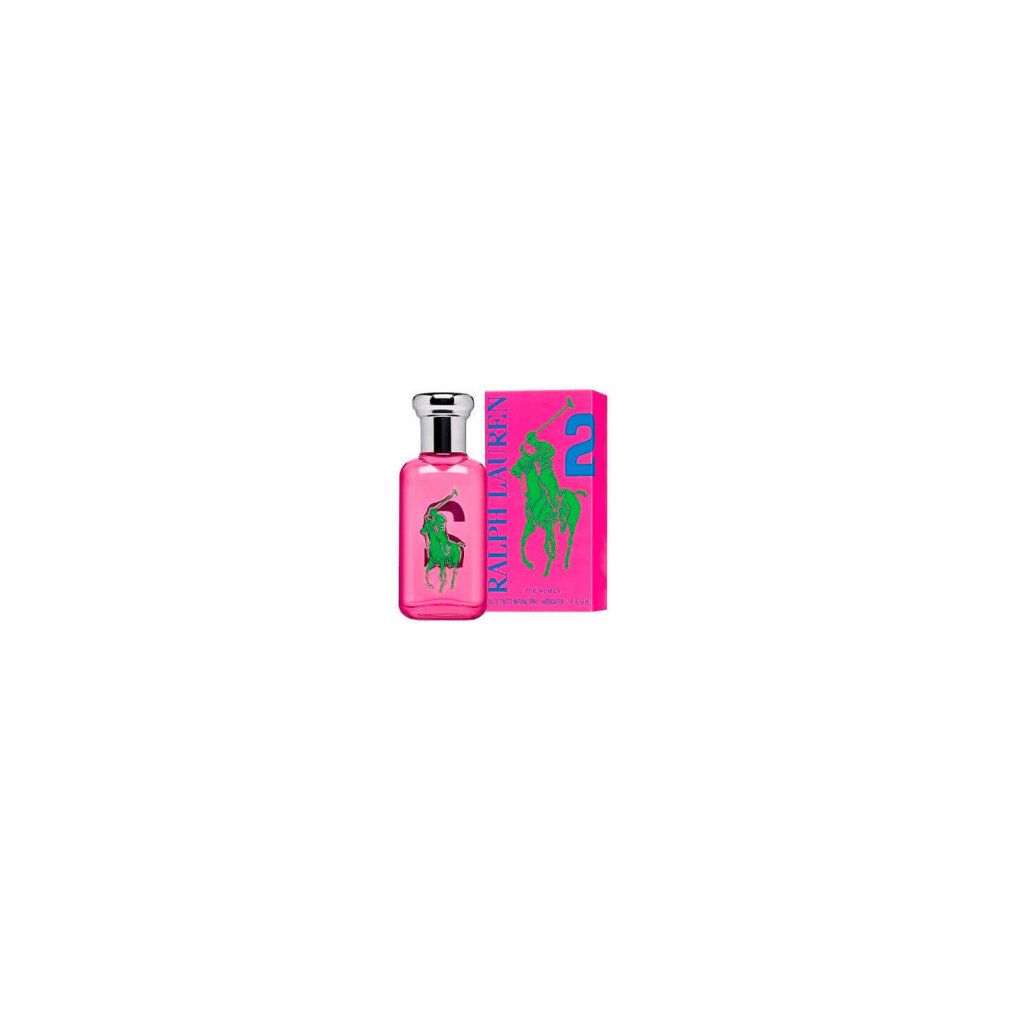 Rosa Flakon und Schachtel mit grünem Reiter-Logo und blauer Nummer 2. Text: RALPH LAUREN, FOR WOMEN.
