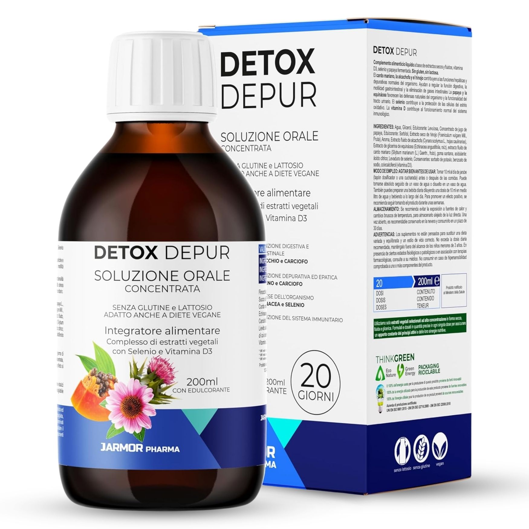Depurativo Forte Fegato Intestino, Drenante, 7 Ingredienti Con Cardo Mariano Detox Depurativi 200ml