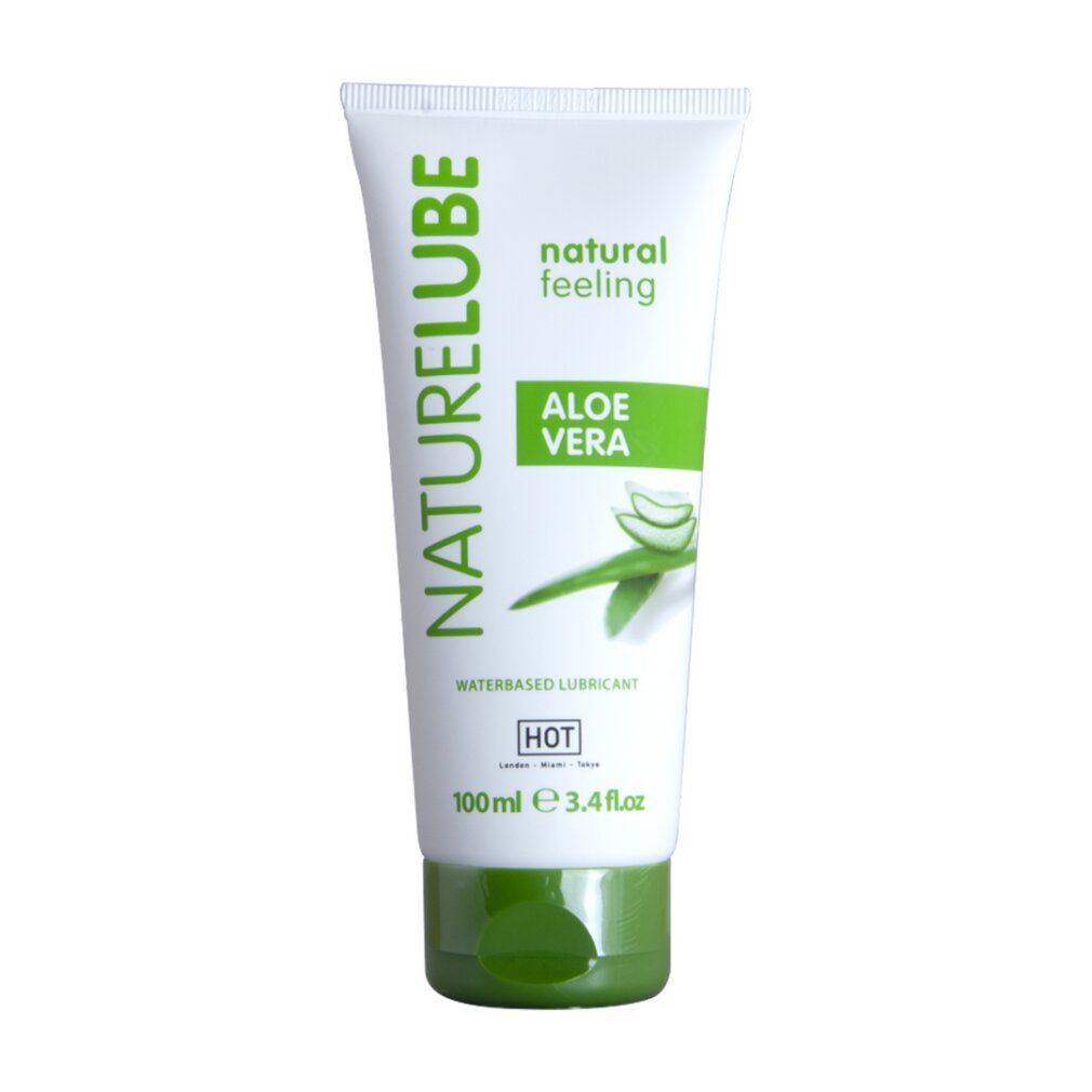Tube NATURELUBE Gleitmittel mit Aloe Vera. Beschriftung: 'natural feeling', 'ALOE VERA', 'WATERBASED LUBRICANT'.