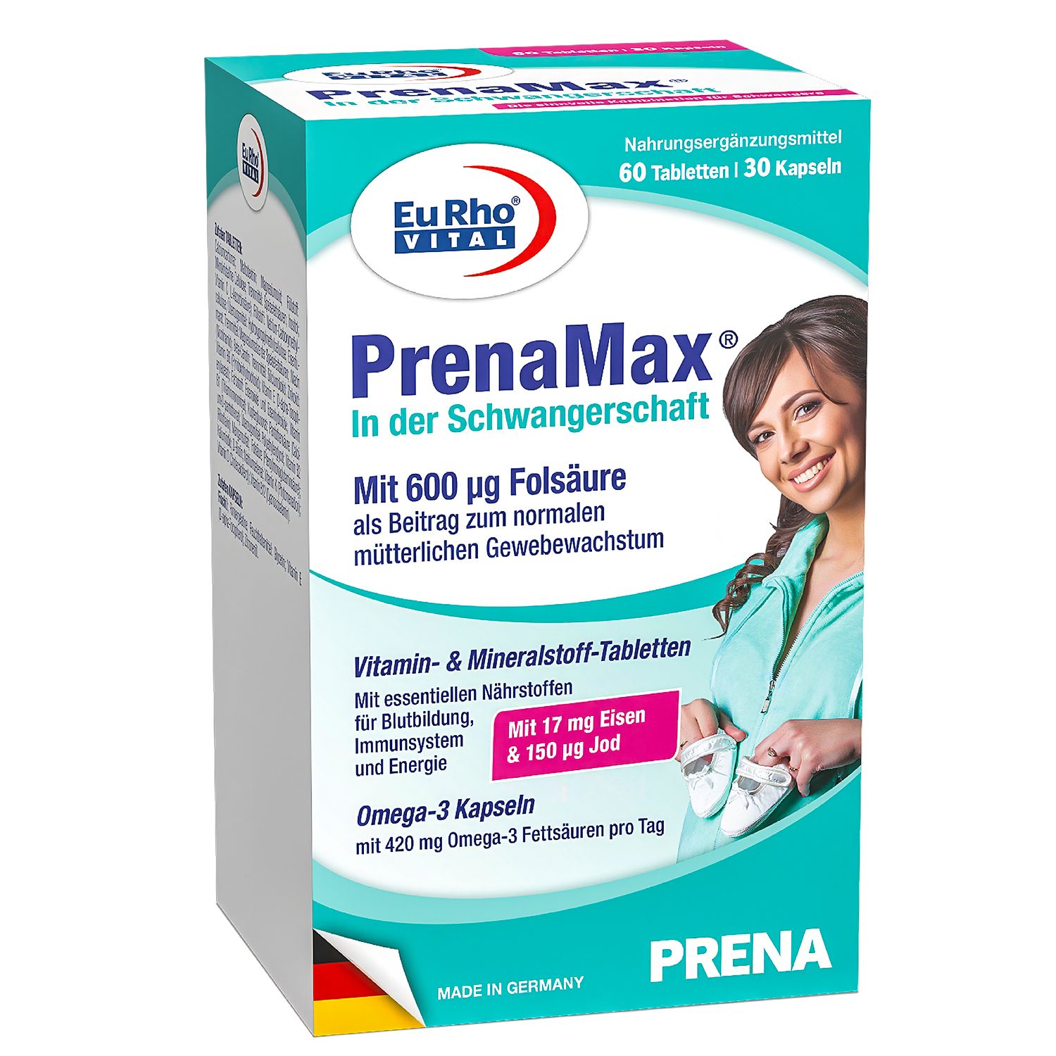 EuRho® Vital PrenaMax® Schwangerschaft & Kinderwunsch | Folsäure, DHA, Eisen & Jod