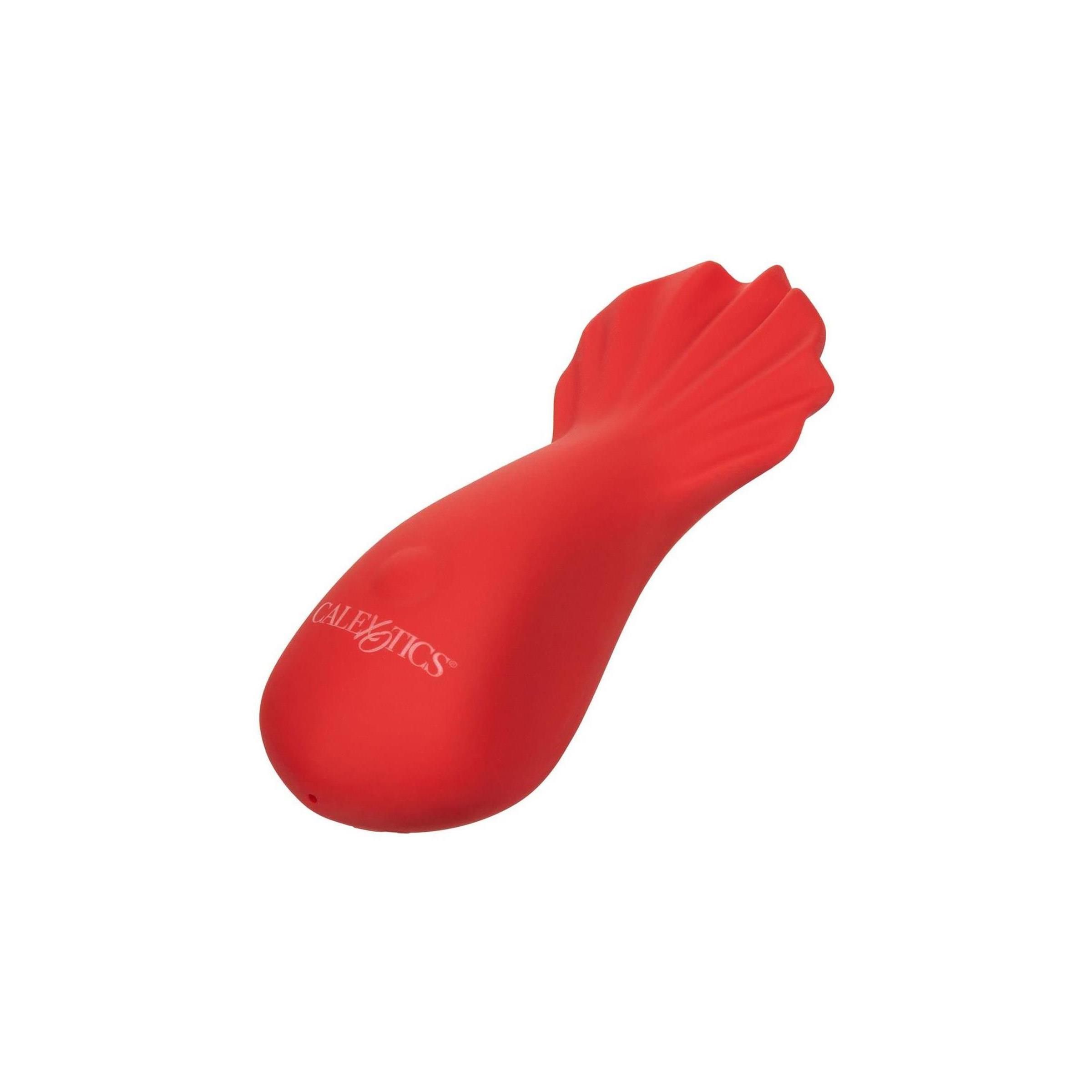 Roter Vibrator in Form einer Muschel. Das Produkt hat die Aufschrift "CALEXOTICS". Keine Verpackung sichtbar.