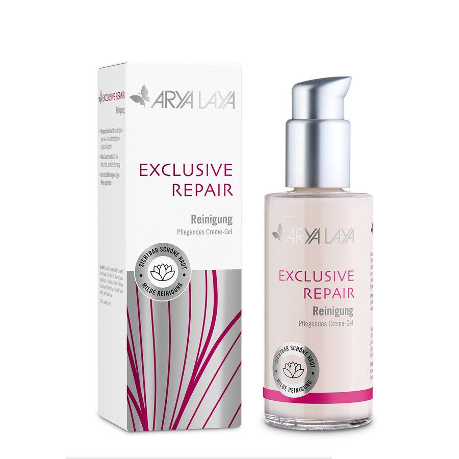 Arya Laya Exclusive Repair Reinigung: Flasche mit Pumpspender und Umverpackung. Pflegendes Creme-Gel.
