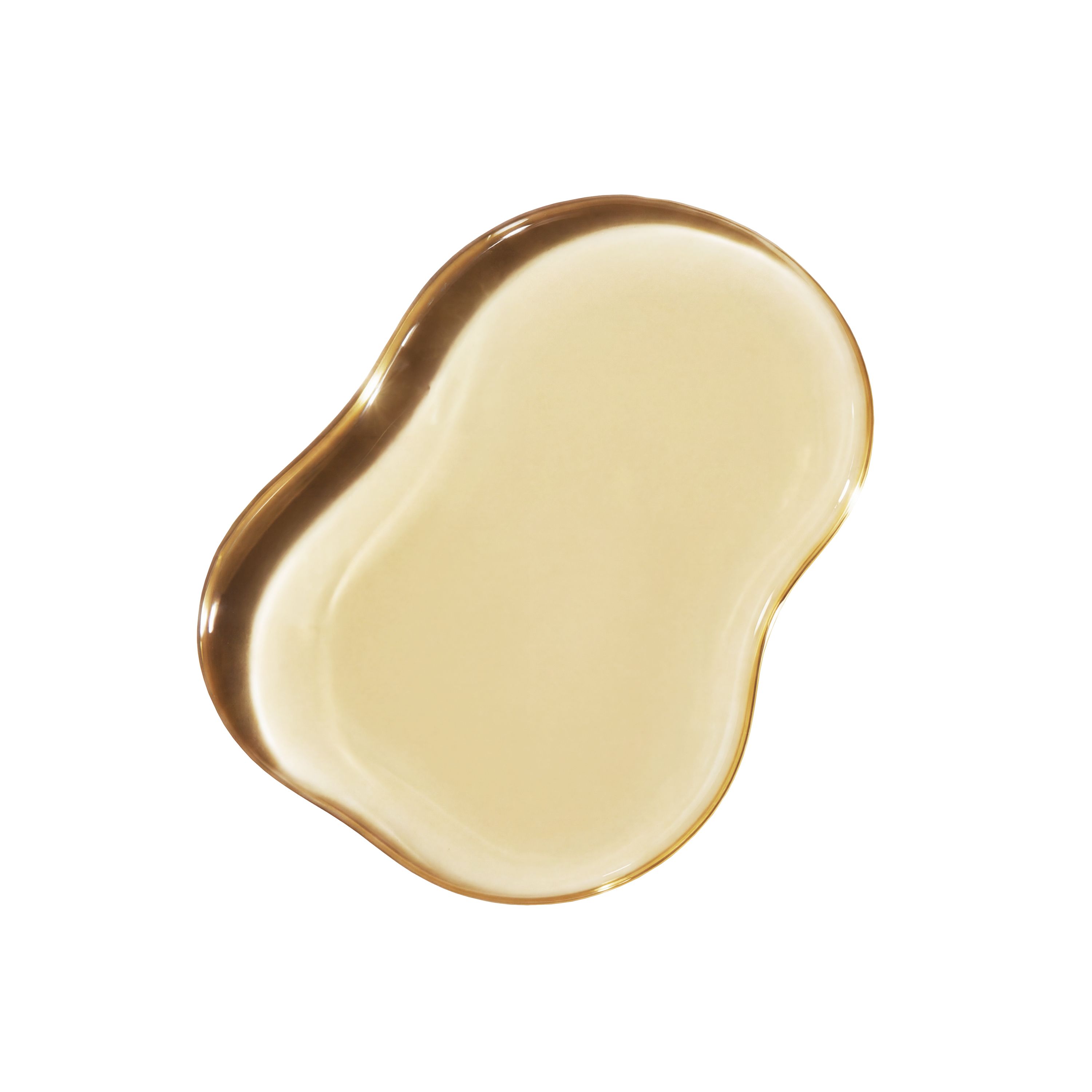 Ein Tropfen gelbes Babyöl auf weißem Hintergrund.