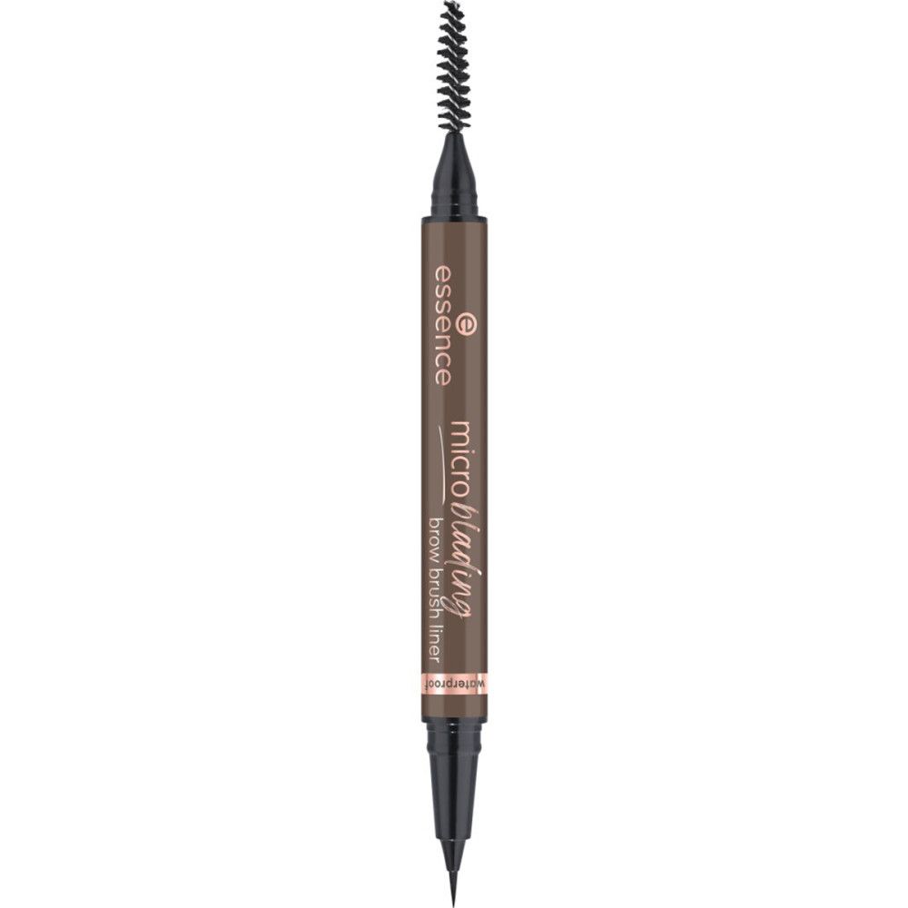 Doppelstift mit Pinselspitze und Bürste. Aufschrift: Microblading brow brush liner. Marke: essence.