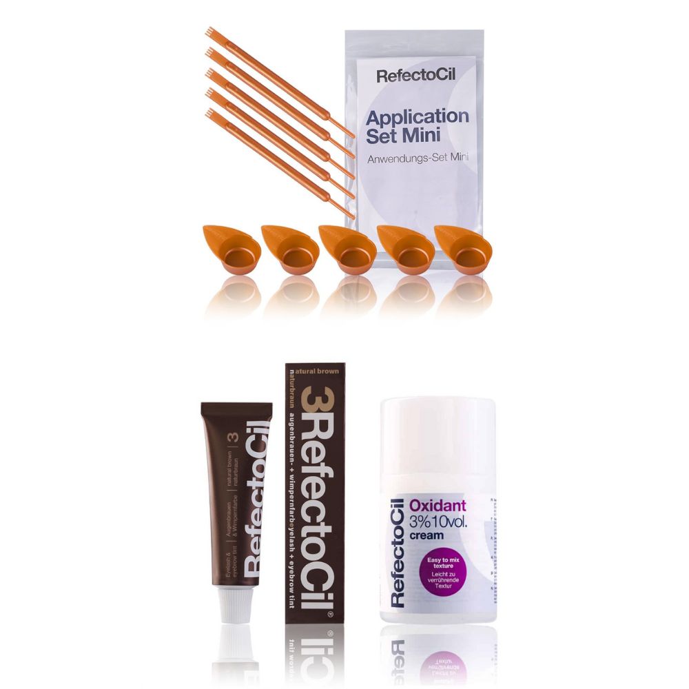 Refectocil Wimpernfarbe naturbraun 3 & Oxidant Creme 3% Mini-Anwendungs Set 15 ml