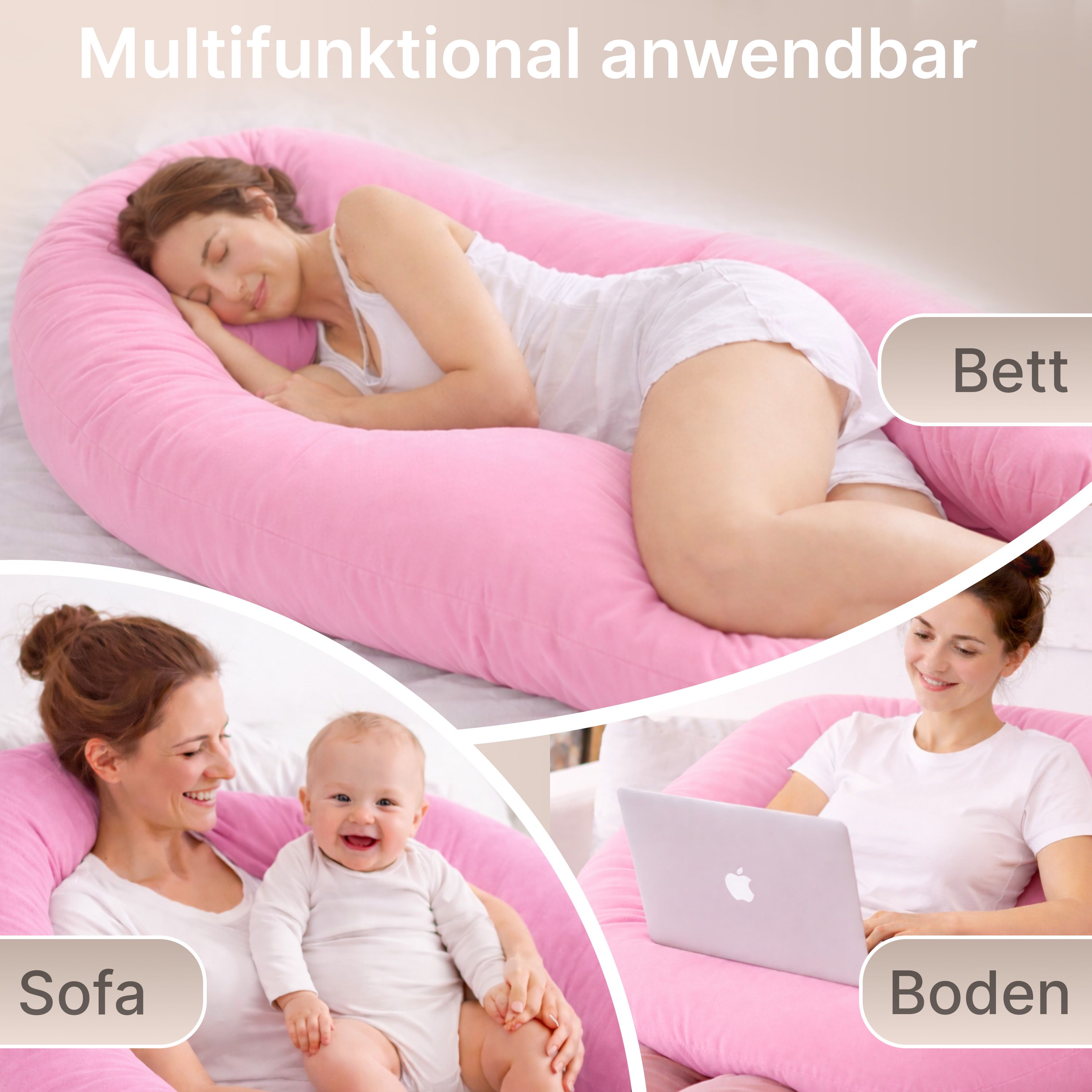 Multifunktions-Körperkissen mit Schlafmaske, Rosa