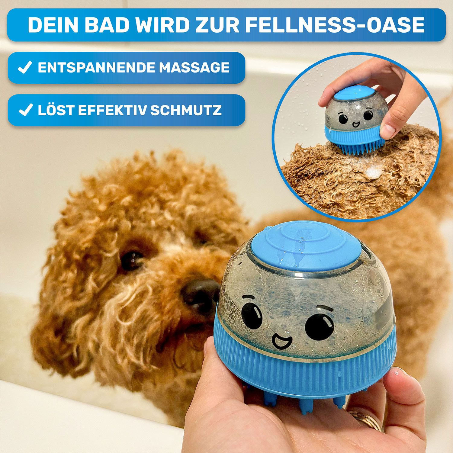 BluePet Befüllbare Badebürste für Hundeshampoo
