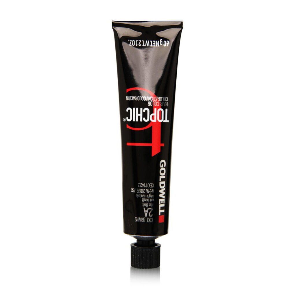Schwarze Haarfärbung in Tube. Goldwell Topchic, Farbton 2A. Produktansicht.