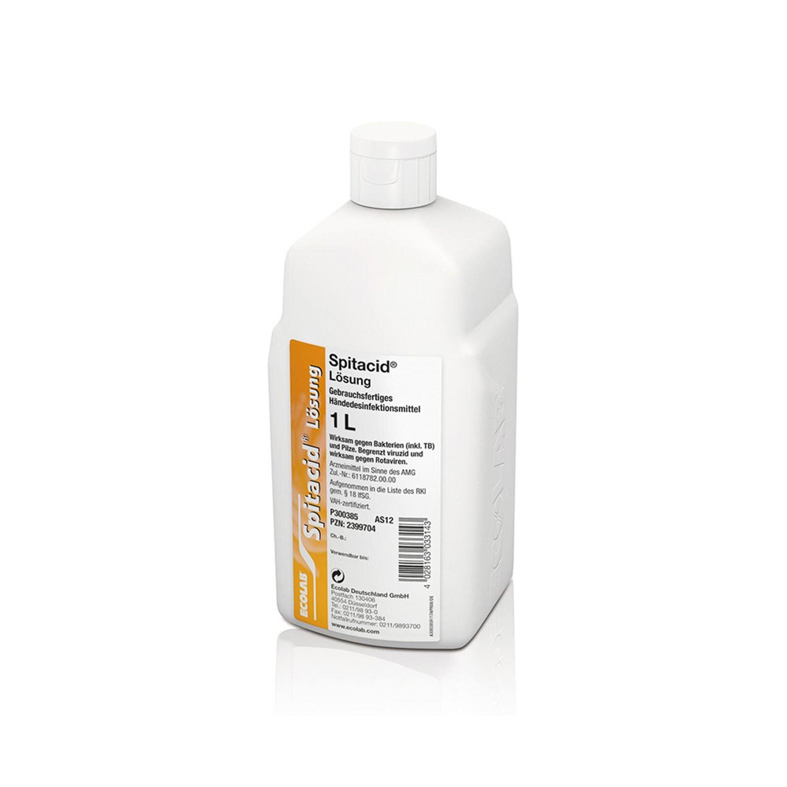 Weiße Flasche mit Schraubverschluss. Aufkleber mit Produktnamen und Informationen. 1L.