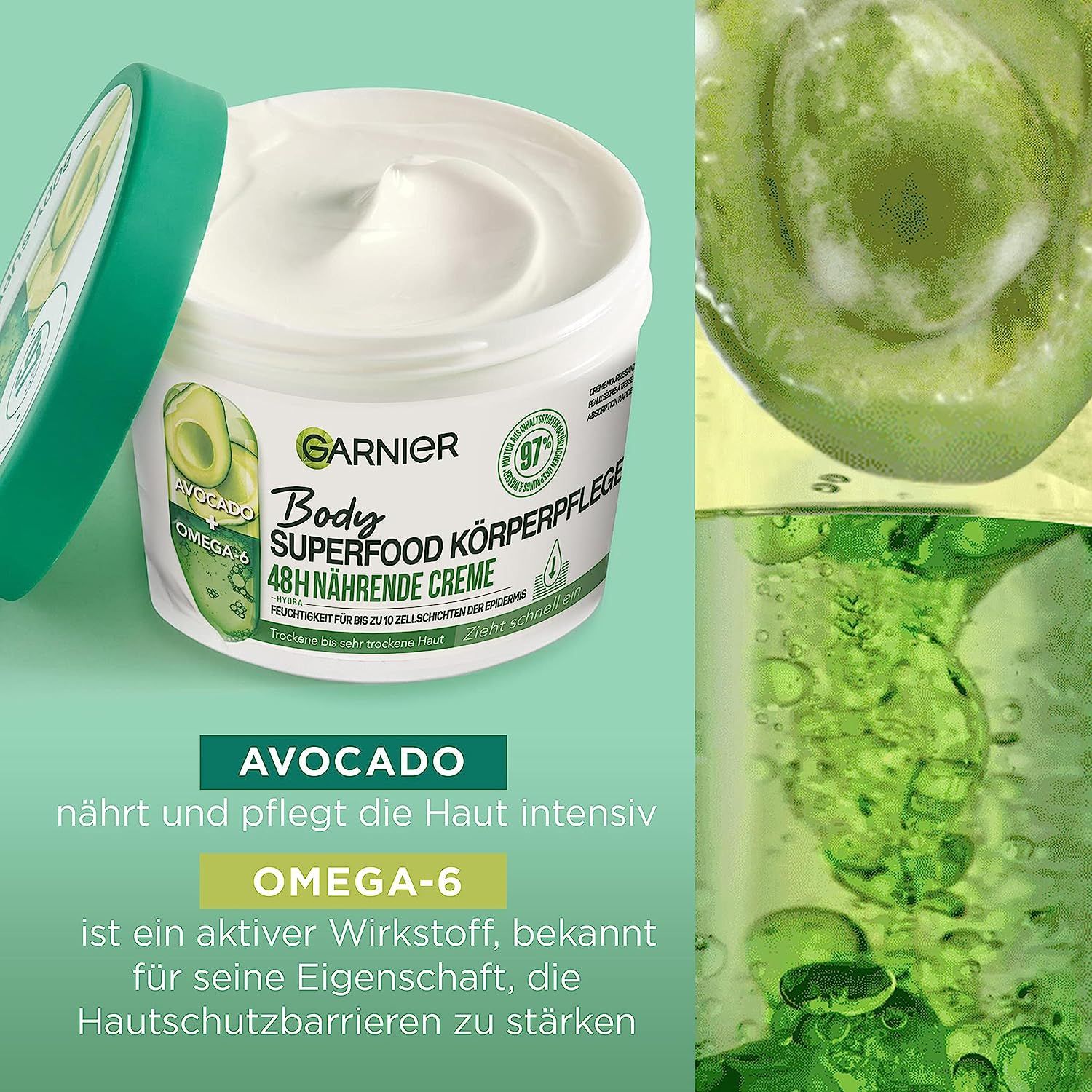 Garnier Nährende Körperpflege für trockene Haut, Body Butter mit Avocado und Omega 6