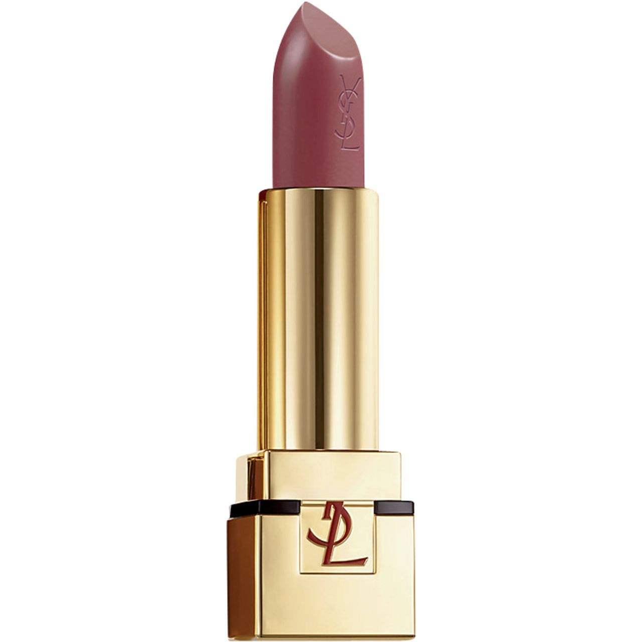 Goldfarbener Lippenstift von Yves Saint Laurent. Der Lippenstift ist teilweise ausgefahren. Das Logo ist auf dem Lippenstift und der Hülse zu sehen.