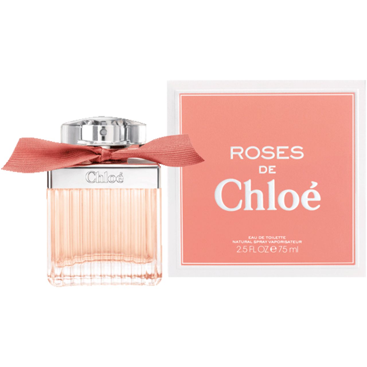 Parfümflakon mit rosa Schleife und Verpackung. Aufschrift "Roses de Chloé".