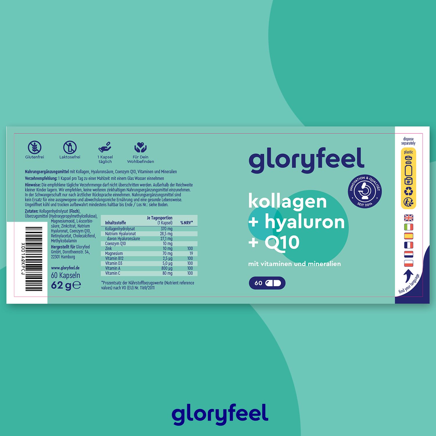 gloryfeel® Collagen + Hyaluron & Coenzym Q10 Kapseln 60 St