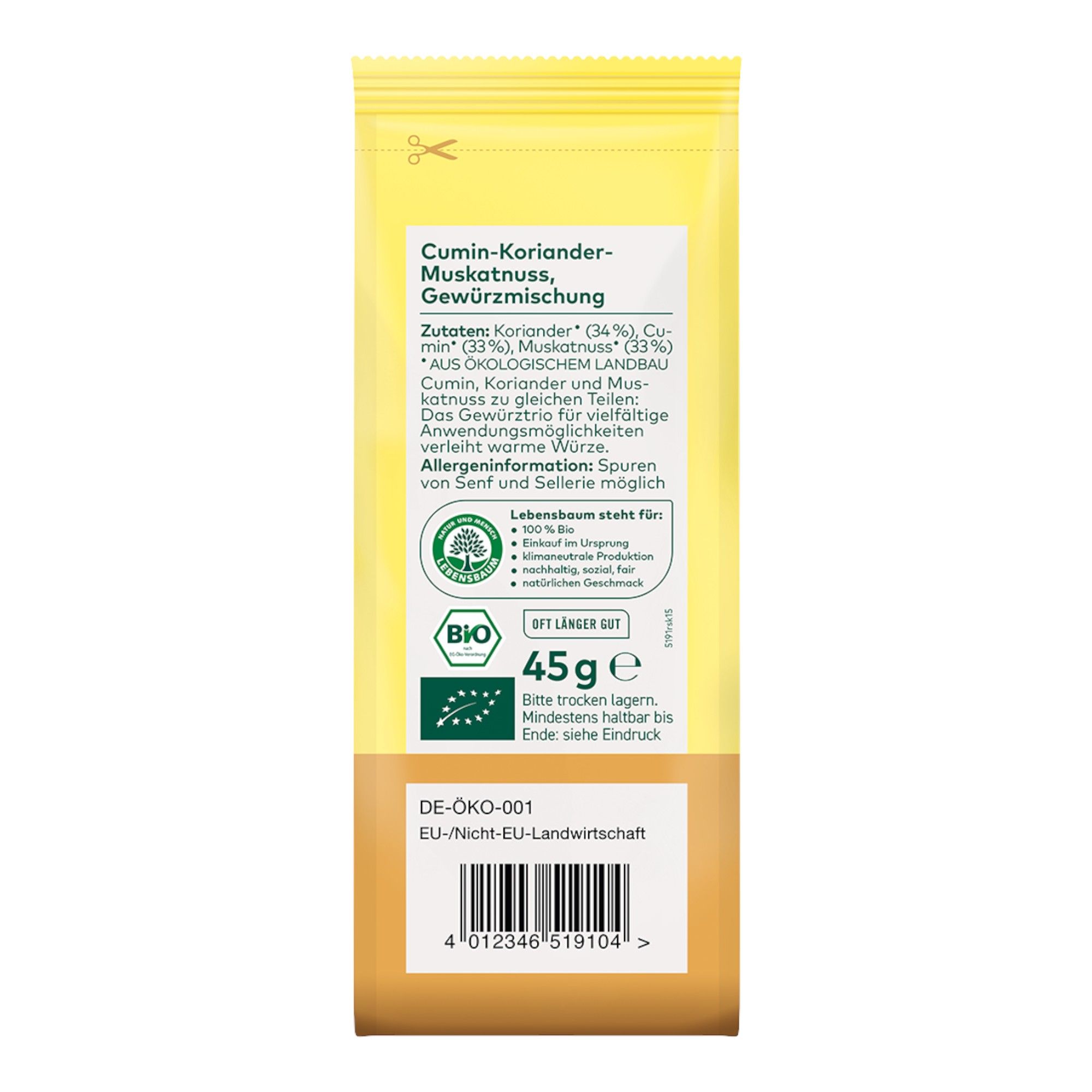 Lebensbaum Bio Gewürzmischung Cumin-Koriander-Muskatnuss