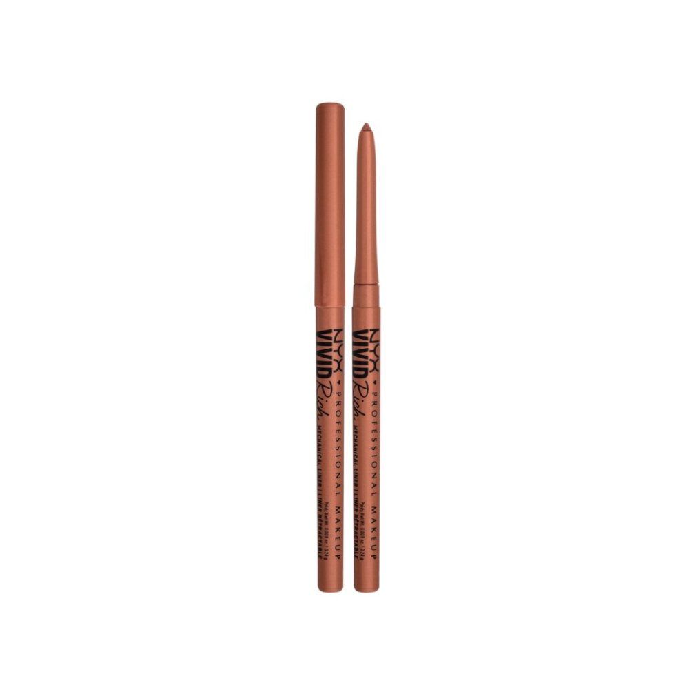 Zwei NYX Professional Makeup Eyeliner-Stifte, mechanisch, braun. Schwarze Schrift. Aufschrift: VIVID Rich.